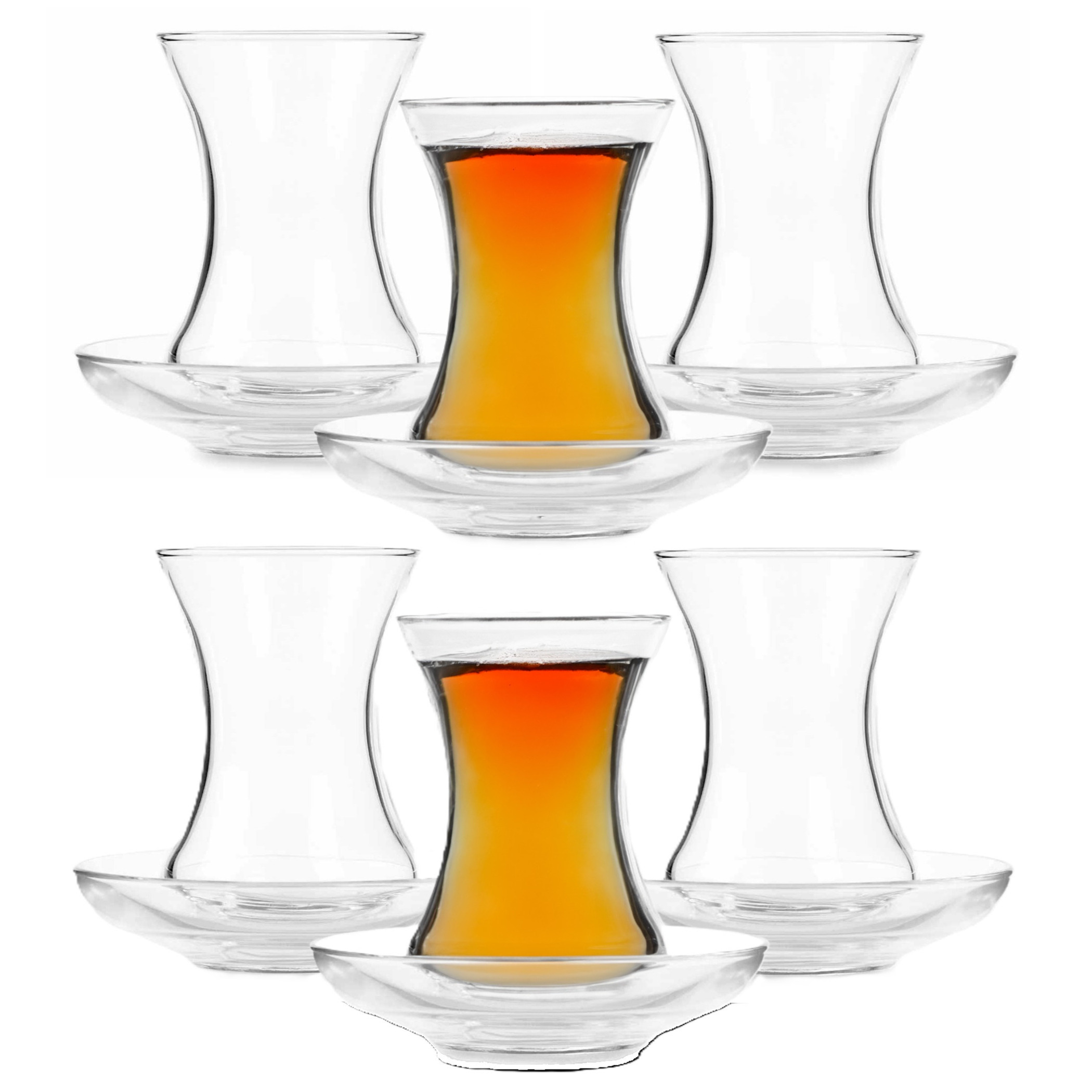 Pasabache Theeglazen Marokko helder transparant glas 12x stuks 130 ml met schotels