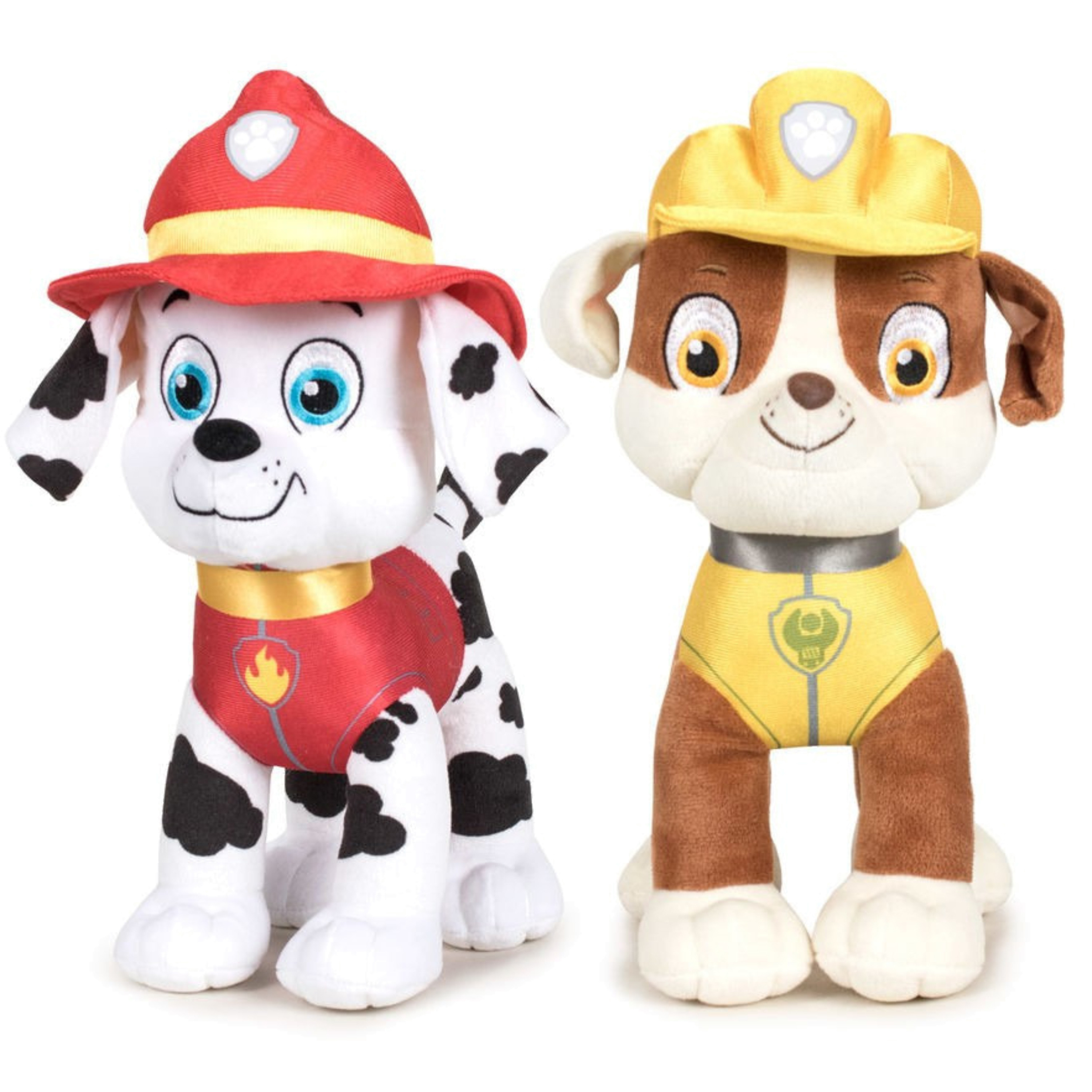 Paw Patrol figuren speelgoed knuffels set van 2x karakters Marshall en Rubble 19 cm