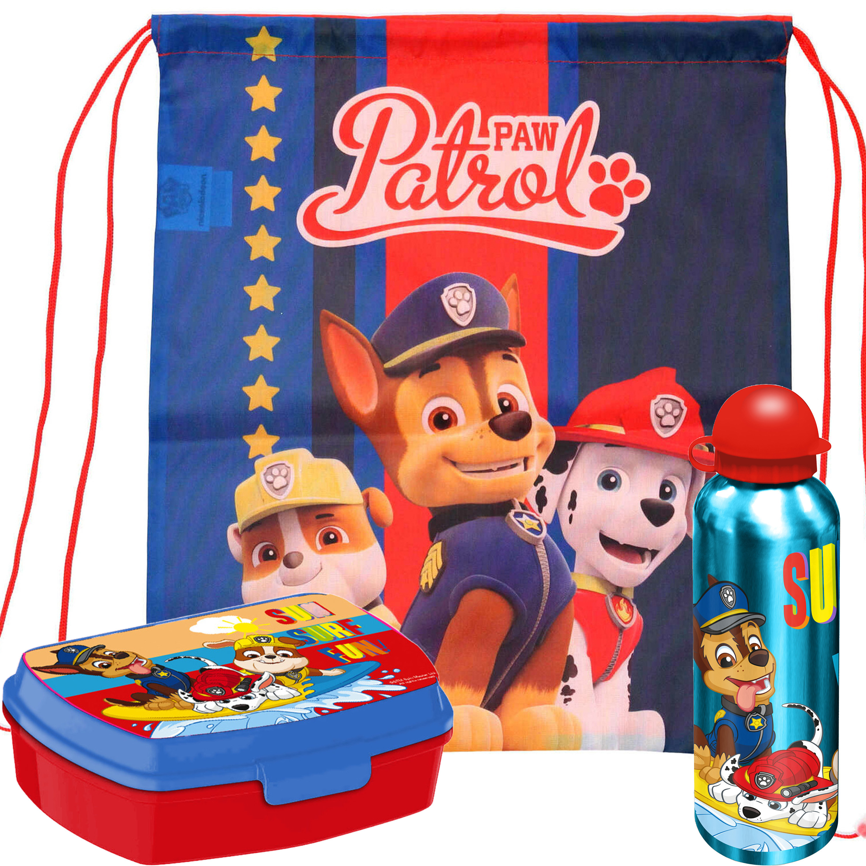 Paw Patrol lunchbox set voor kinderen - 3-delig - rood - aluminium - incl. gymtas/schooltas