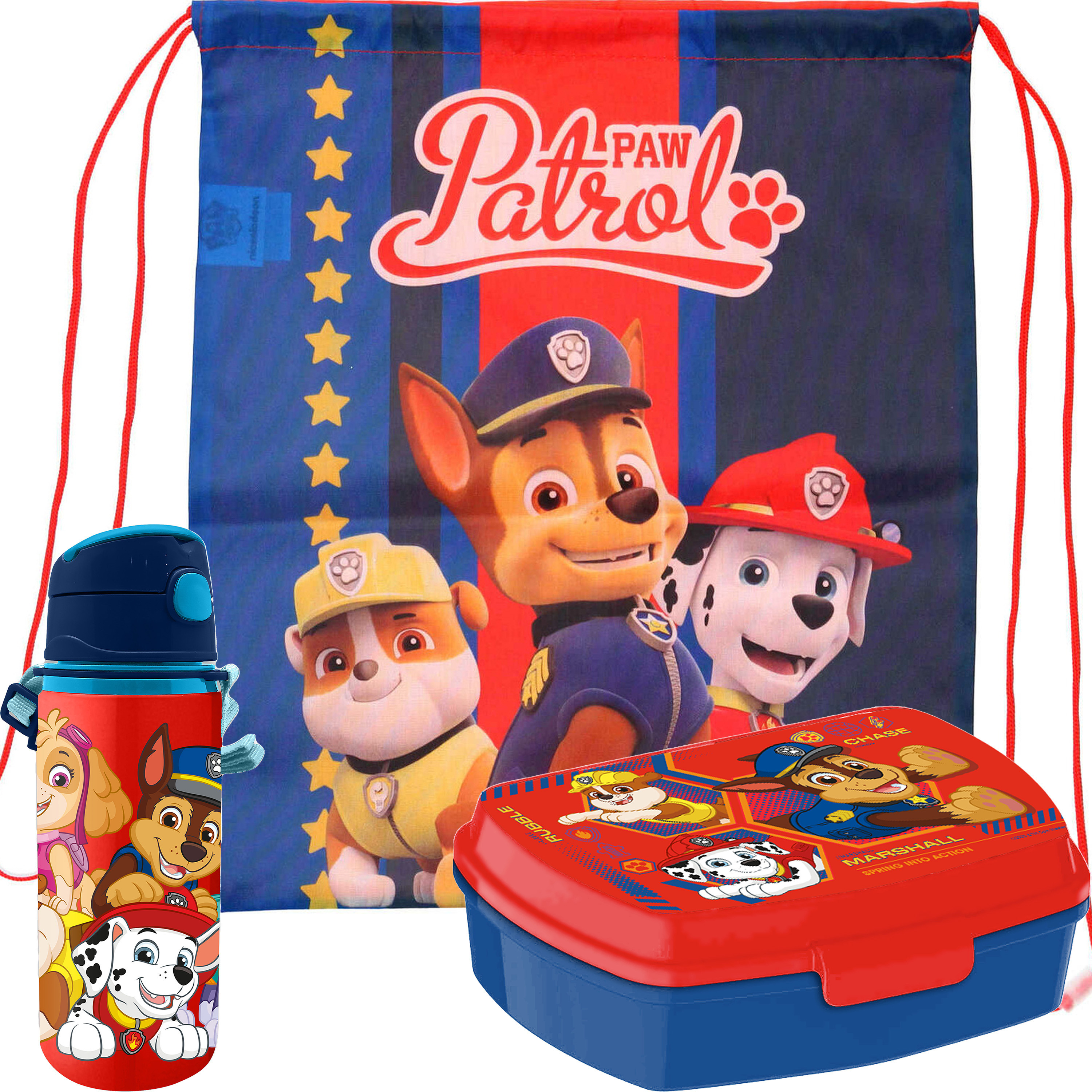 Paw Patrol lunchbox set voor kinderen - 3-delig - rood - aluminium - incl. gymtas/schooltas