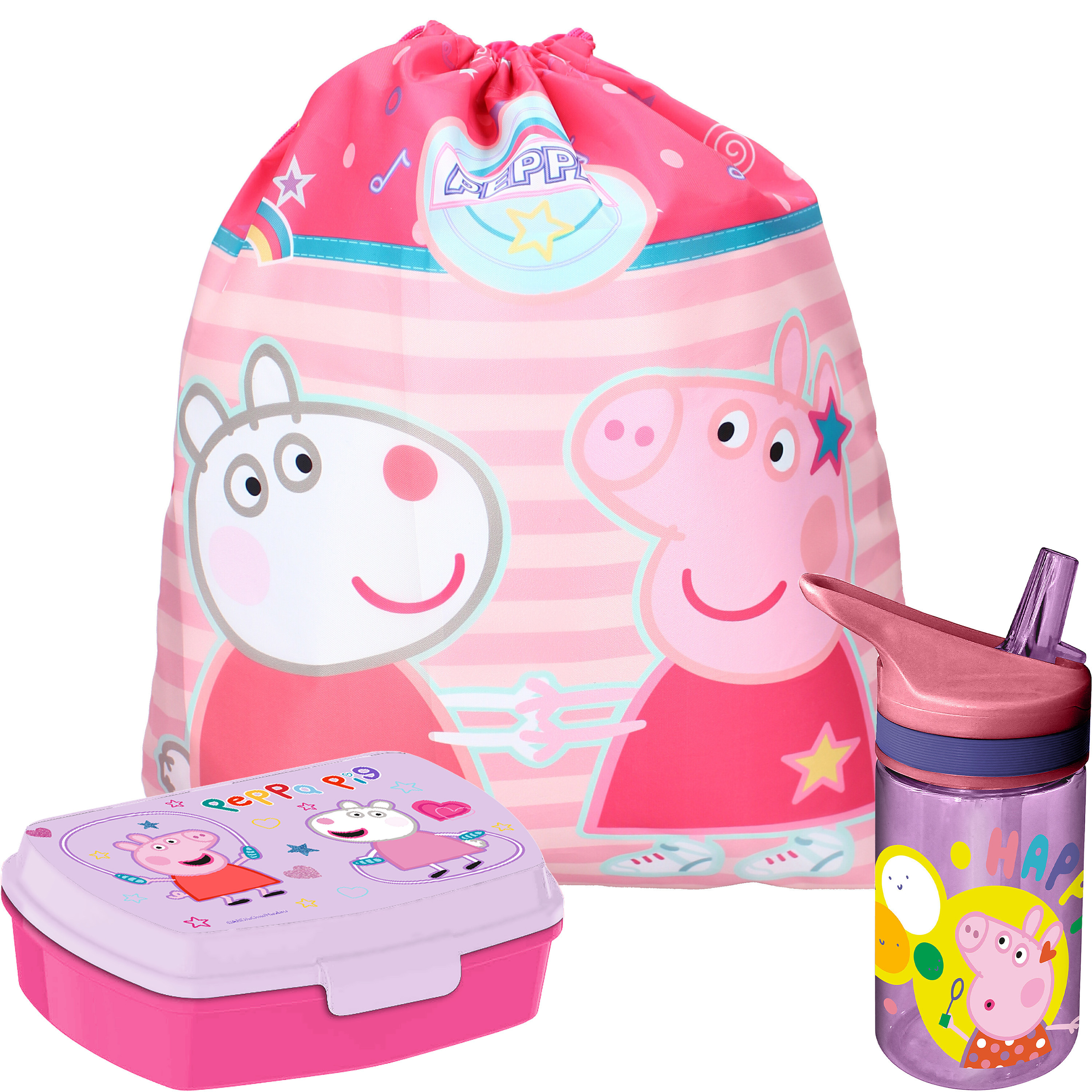 Peppa Pig lunchbox set voor kinderen 3-delig roze incl. gymtas-schooltas