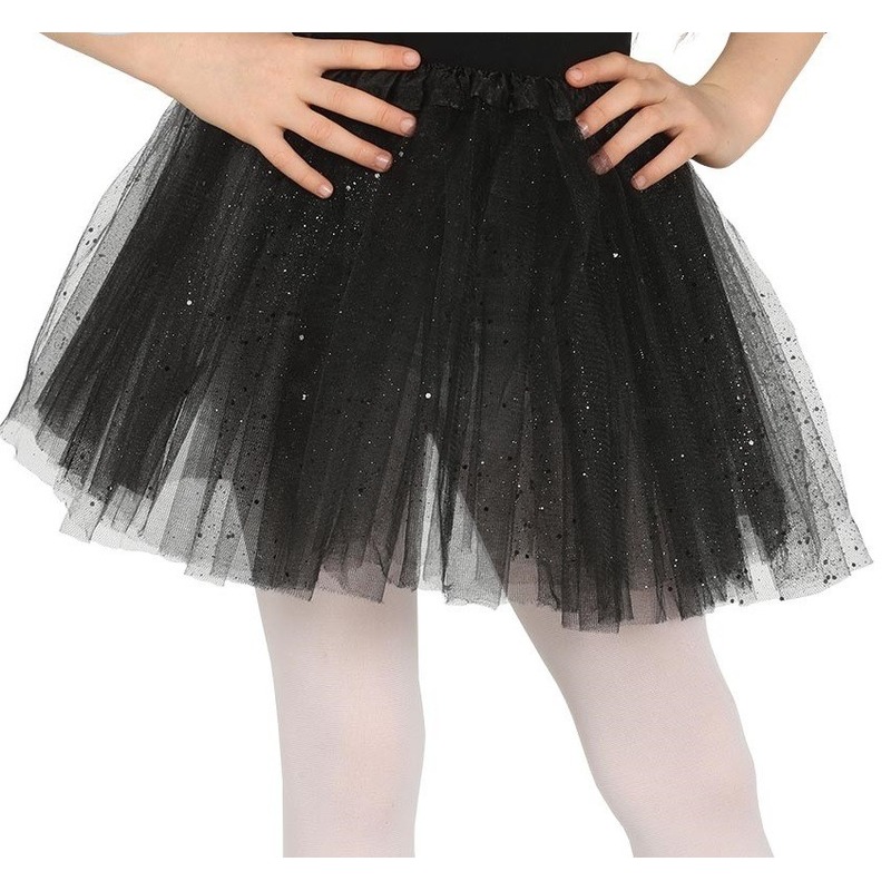 Petticoat/tutu verkleed rokje zwart glitters 31 cm voor meisjes
