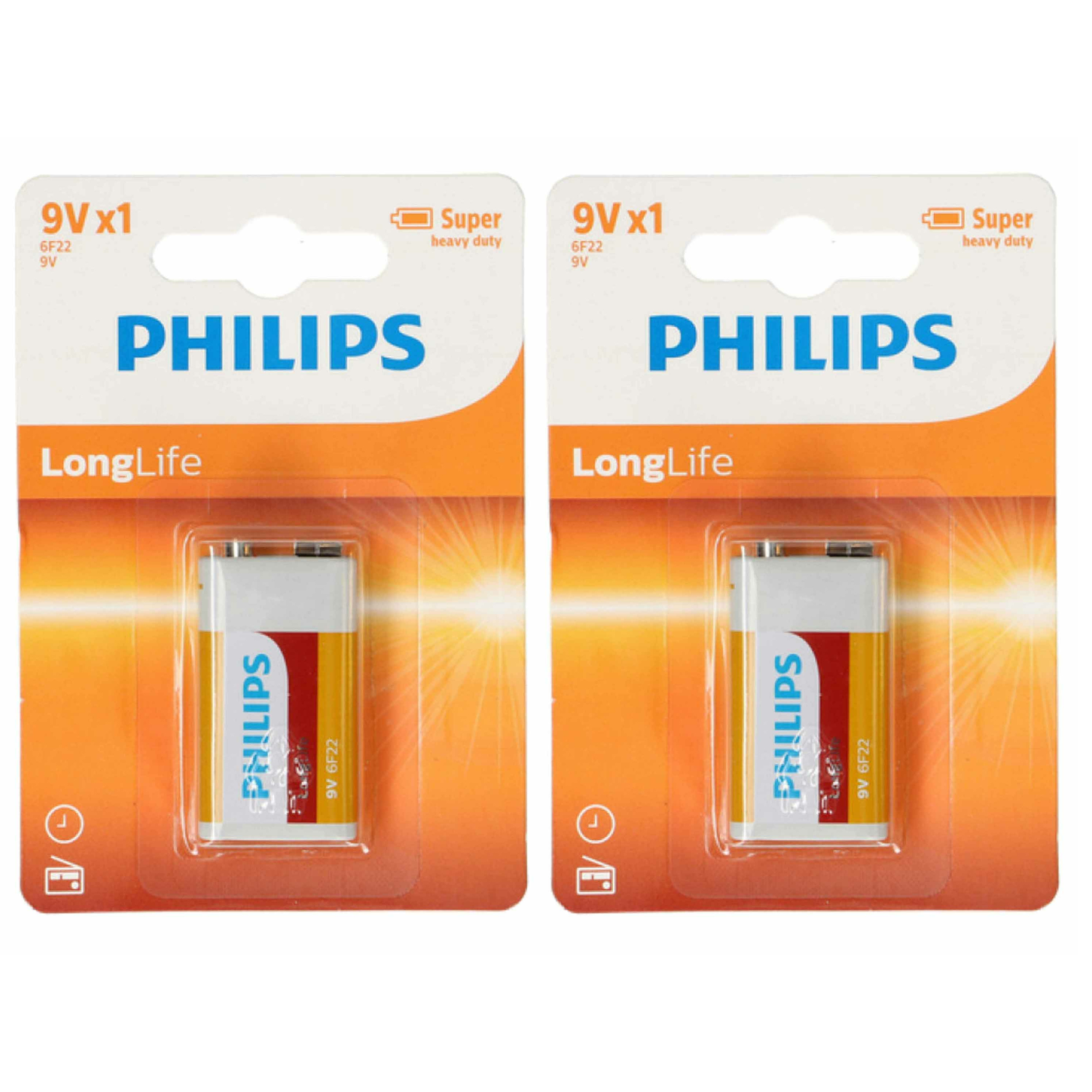 Philips 9V Long life batterij alkaline 2x 9 volt blokbatterijen