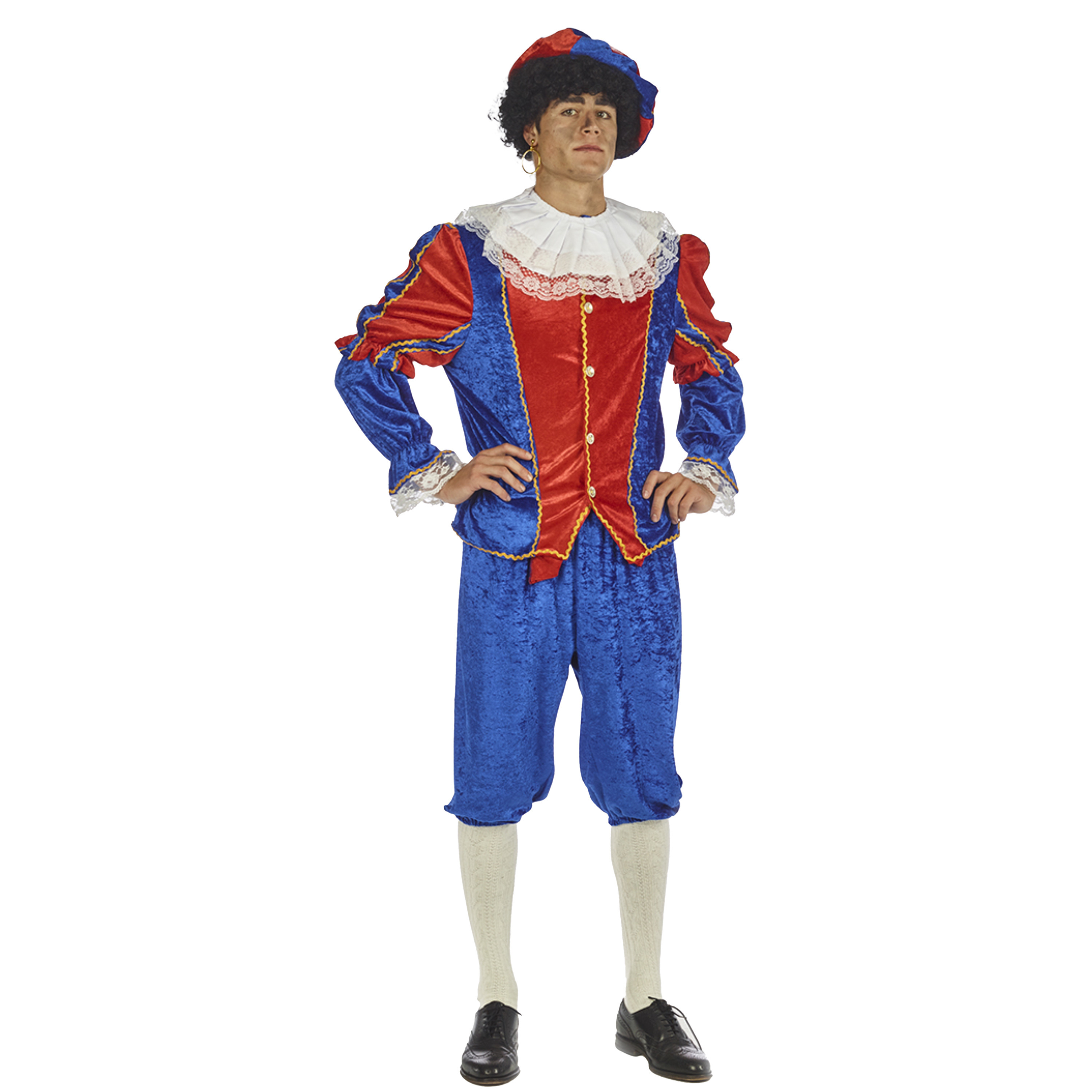 Piet verkleed kostuum 4-delig - blauw/rood - polyester - pietenpak voor volwassenen