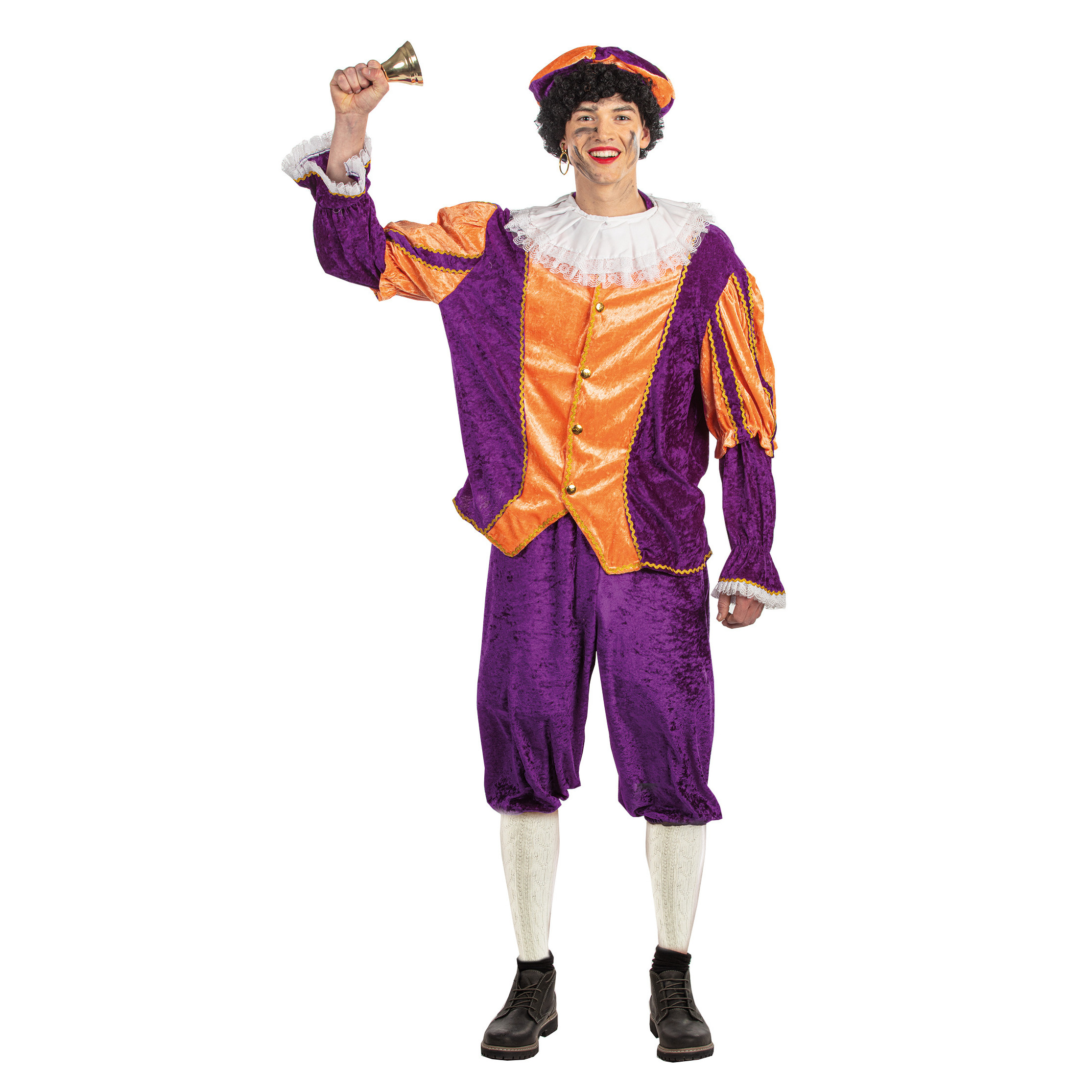 Piet verkleed kostuum 4-delig - paars/oranje - polyester - pietenpak voor volwassenen