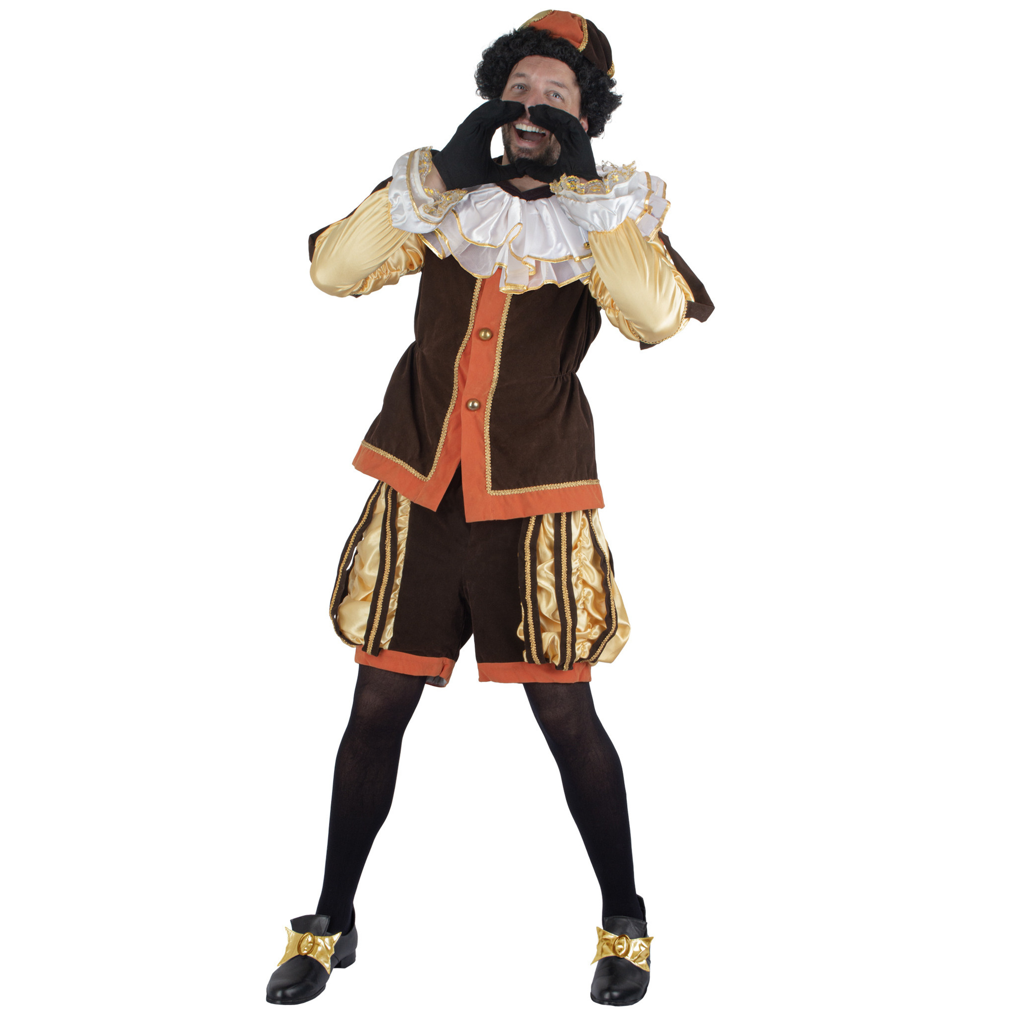 Piet verkleed kostuum luxe 4-delig - bruin - polyester - pietenpak voor volwassenen