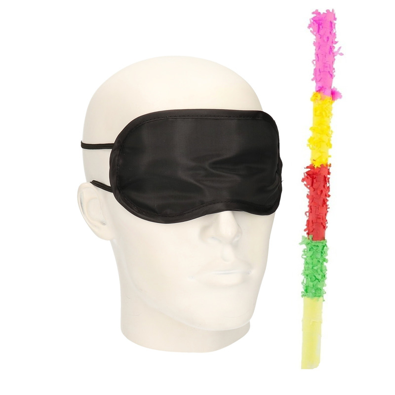 Pinata oogmasker/blinddoek met gekleurde pinata stok