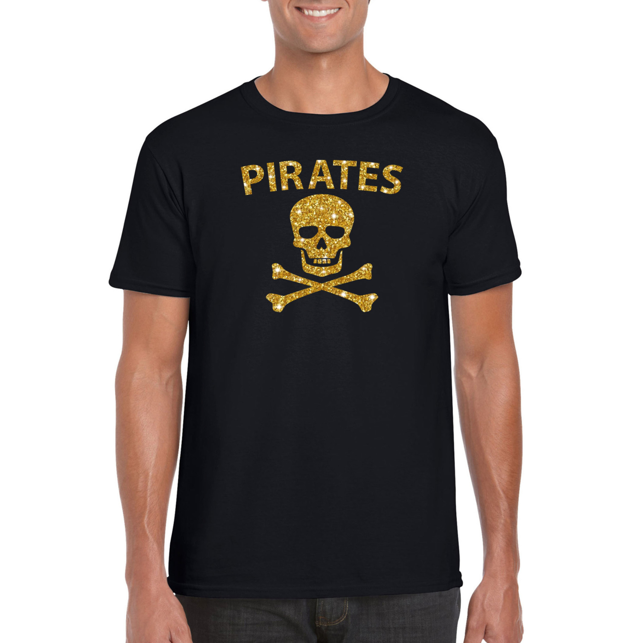 Piraten shirt-foute party verkleed kostuum-outfit goud glitter zwart heren