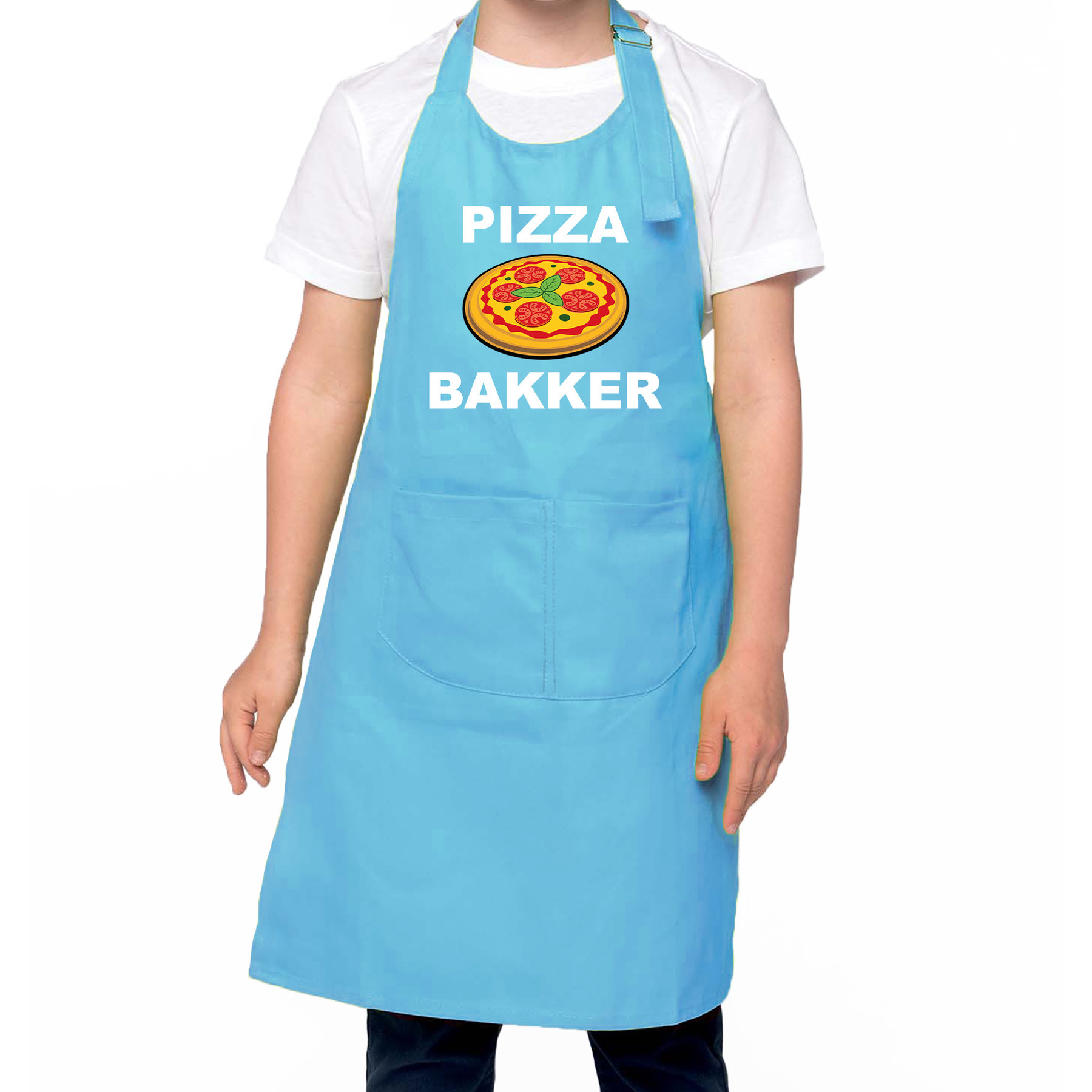Pizza bakker schort/ keukenschort blauw voor jongens en meisjes - Bakken met kinderen One size -