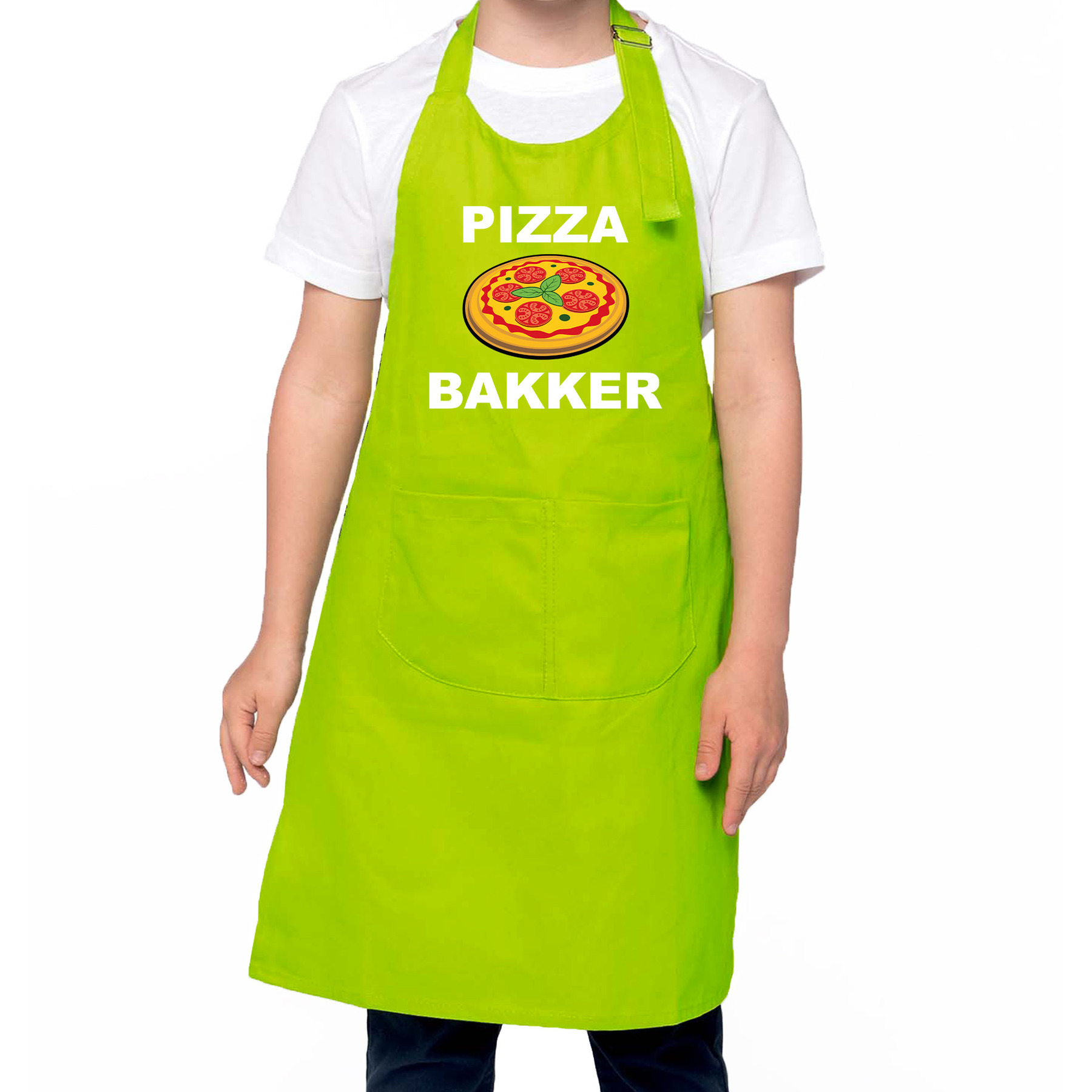 Pizza bakker schort/ keukenschort groen voor jongens en meisjes - Bakken met kinderen One size -