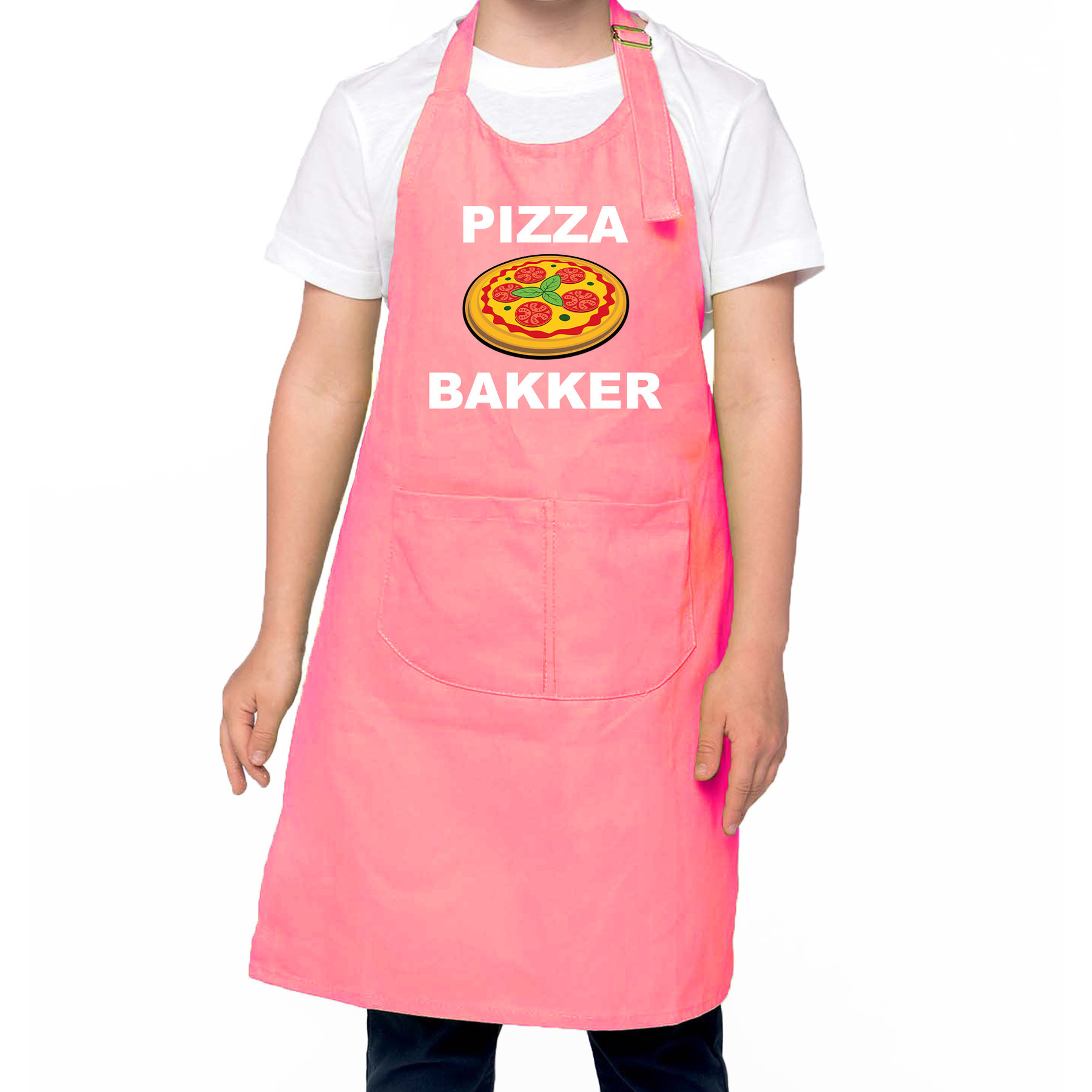 Pizza bakker schort/ keukenschort roze voor jongens en meisjes - Bakken met kinderen One size -