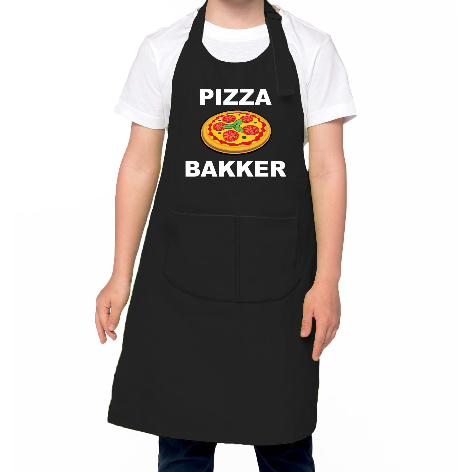 Pizza bakker schort/ keukenschort zwart voor jongens en meisjes - Bakken met kinderen One size -