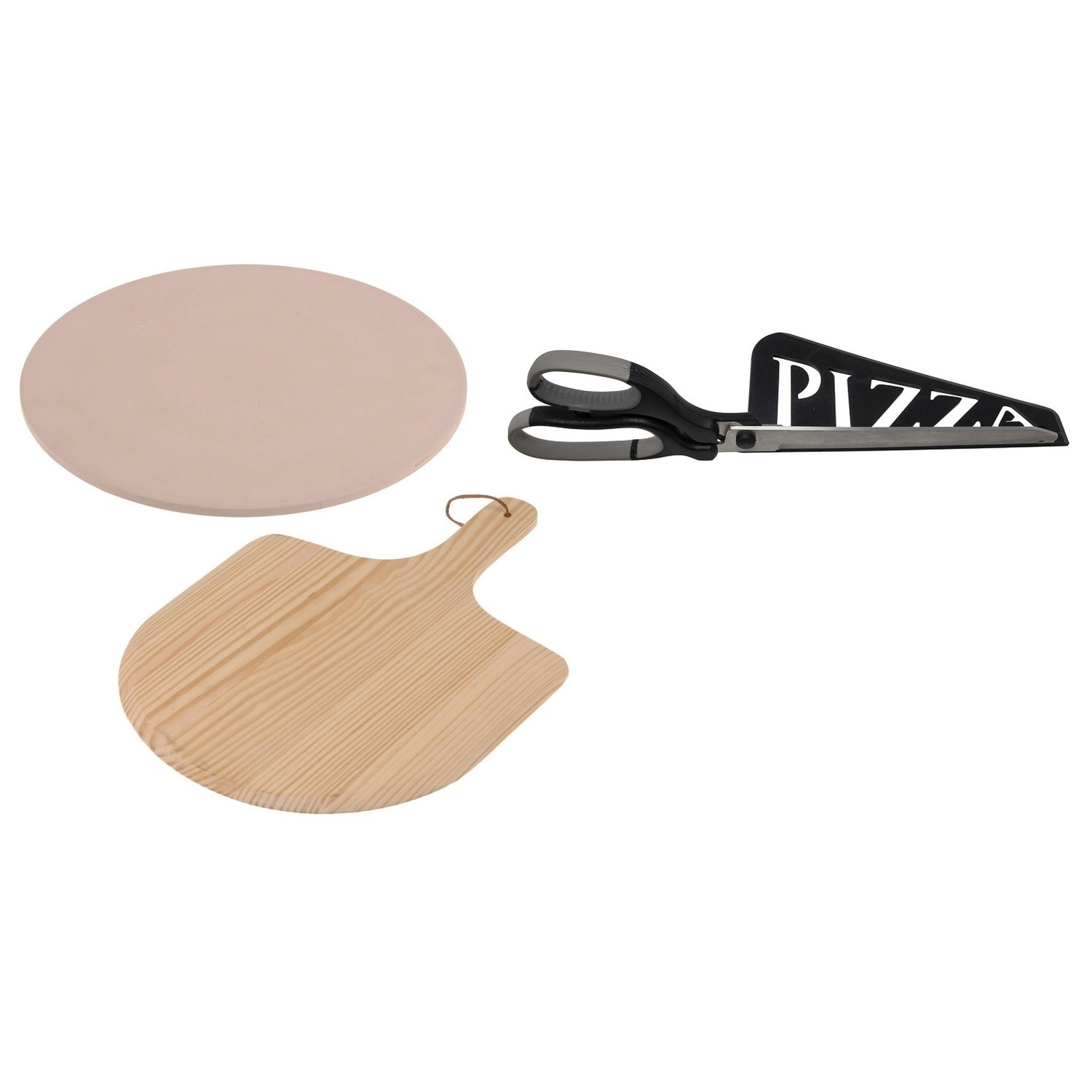 Pizzabak set pizzasteen 33 cm met houten schep en pizzaschaar