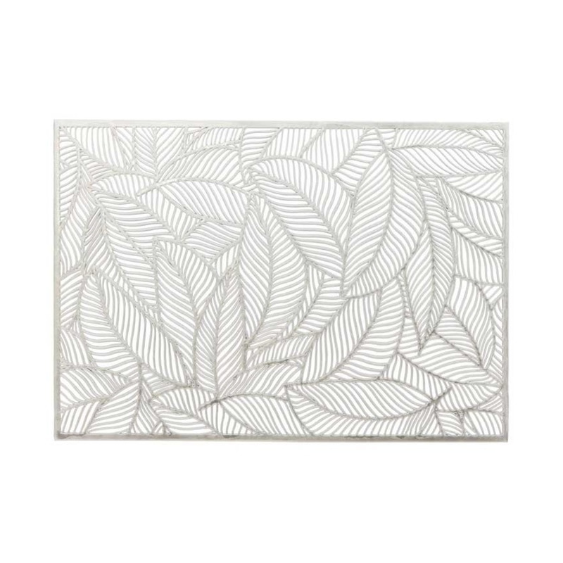 Unique Living Placemat Nissa - 1x - zilver blad motief - 30 x 45 cm - onderlegger -