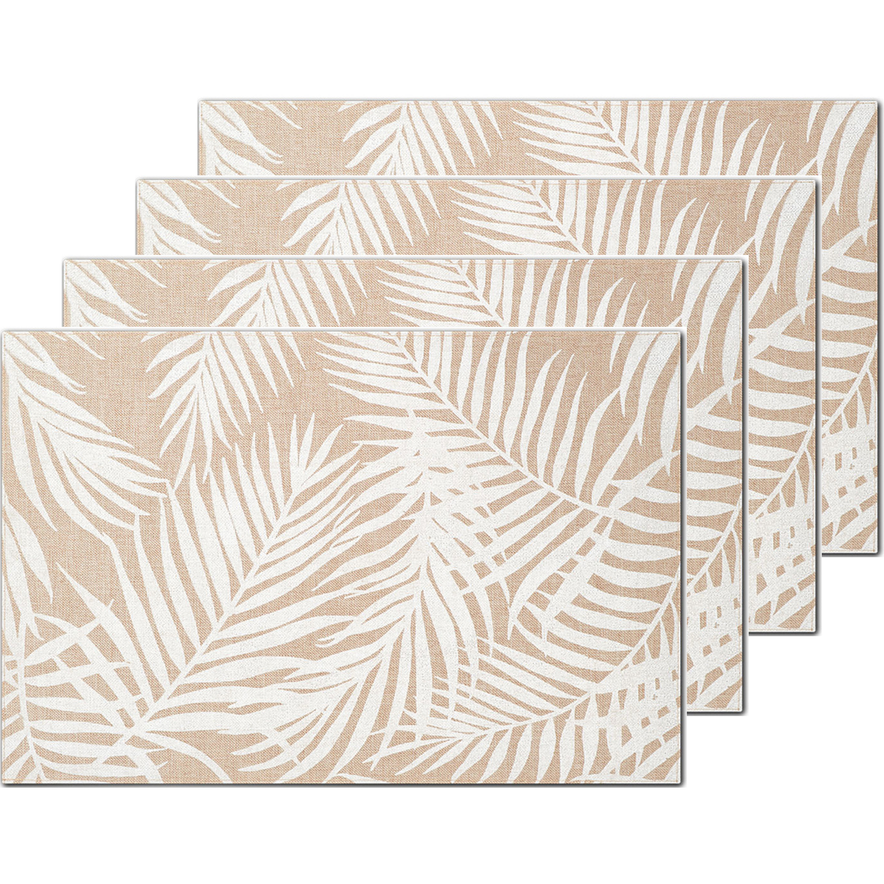Zeller Placemats palm bladeren print - 8x - linnen - 45 x 30 cm - beige -