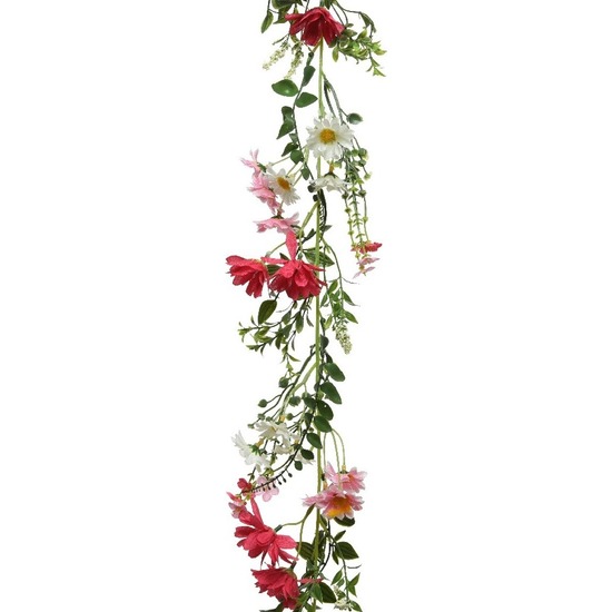 Roze/witte kunsttak kunstplanten slinger 180 cm - Kunstplanten/kunsttakken