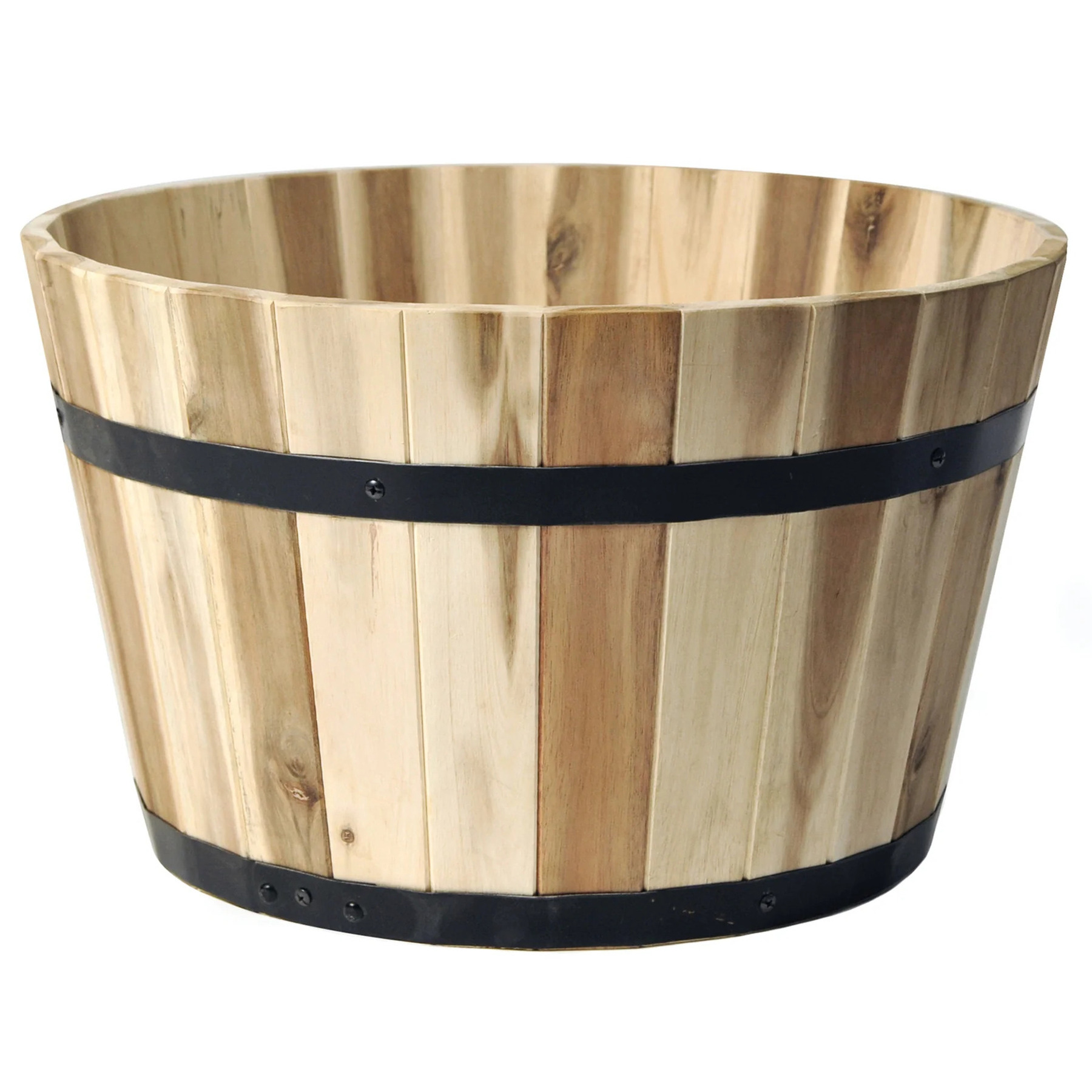Plantenbak-bloempot Low Barrel acacia hout naturel bruin D40 x H24 cm