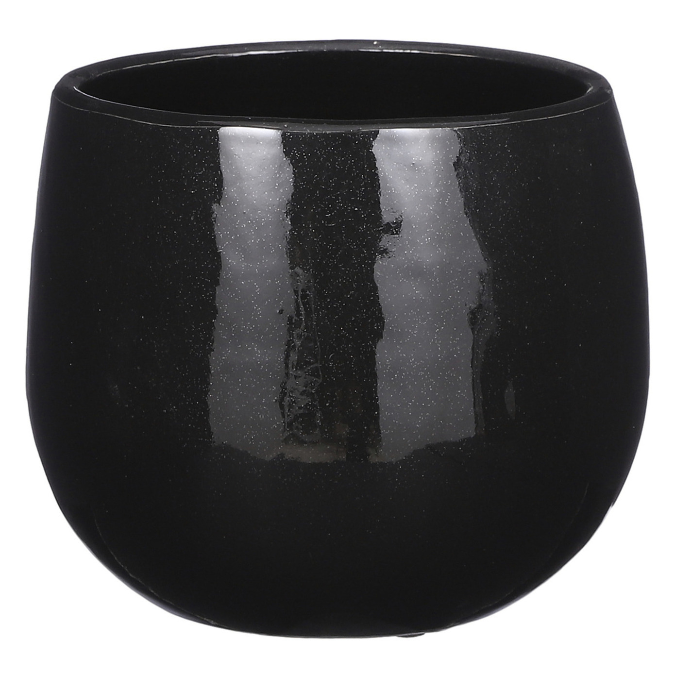 Plantenpot-bloempot keramiek zwart speels licht gevlekt patroon D16-H14 cm