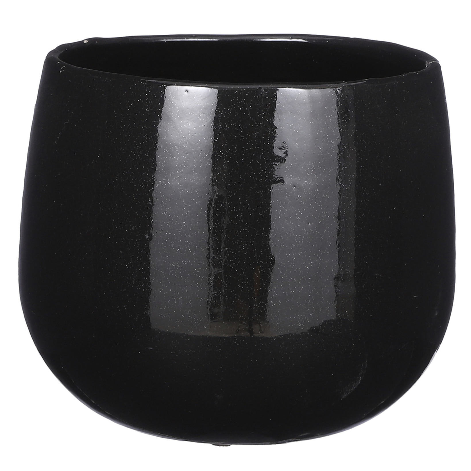 Plantenpot-bloempot keramiek zwart speels licht gevlekt patroon D18-H16 cm