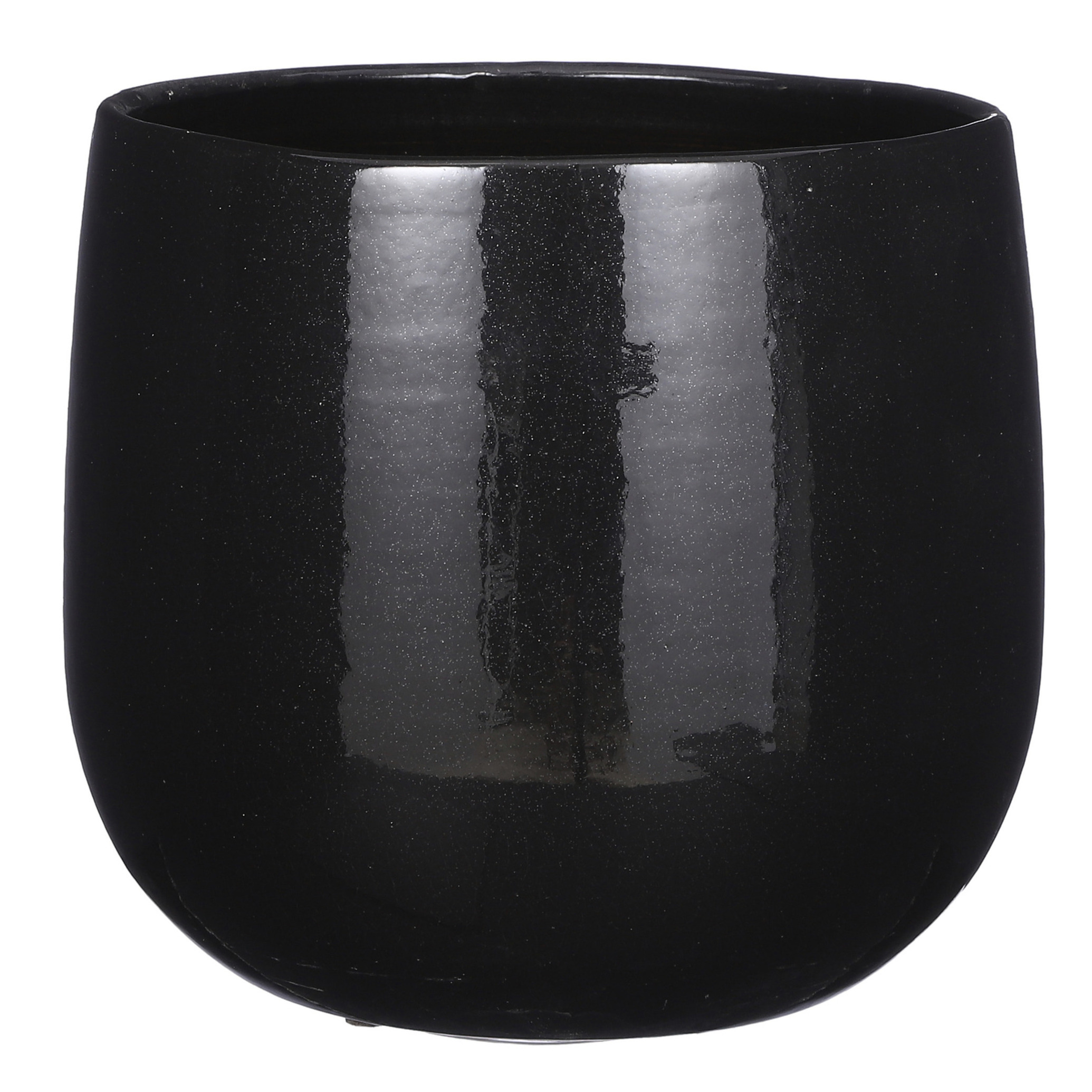 Plantenpot-bloempot keramiek zwart speels licht gevlekt patroon D25-H20 cm