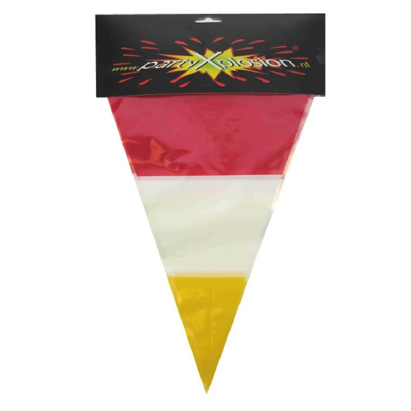 Plastic vlaggenlijn rood-wit-geel carnaval 10 meters