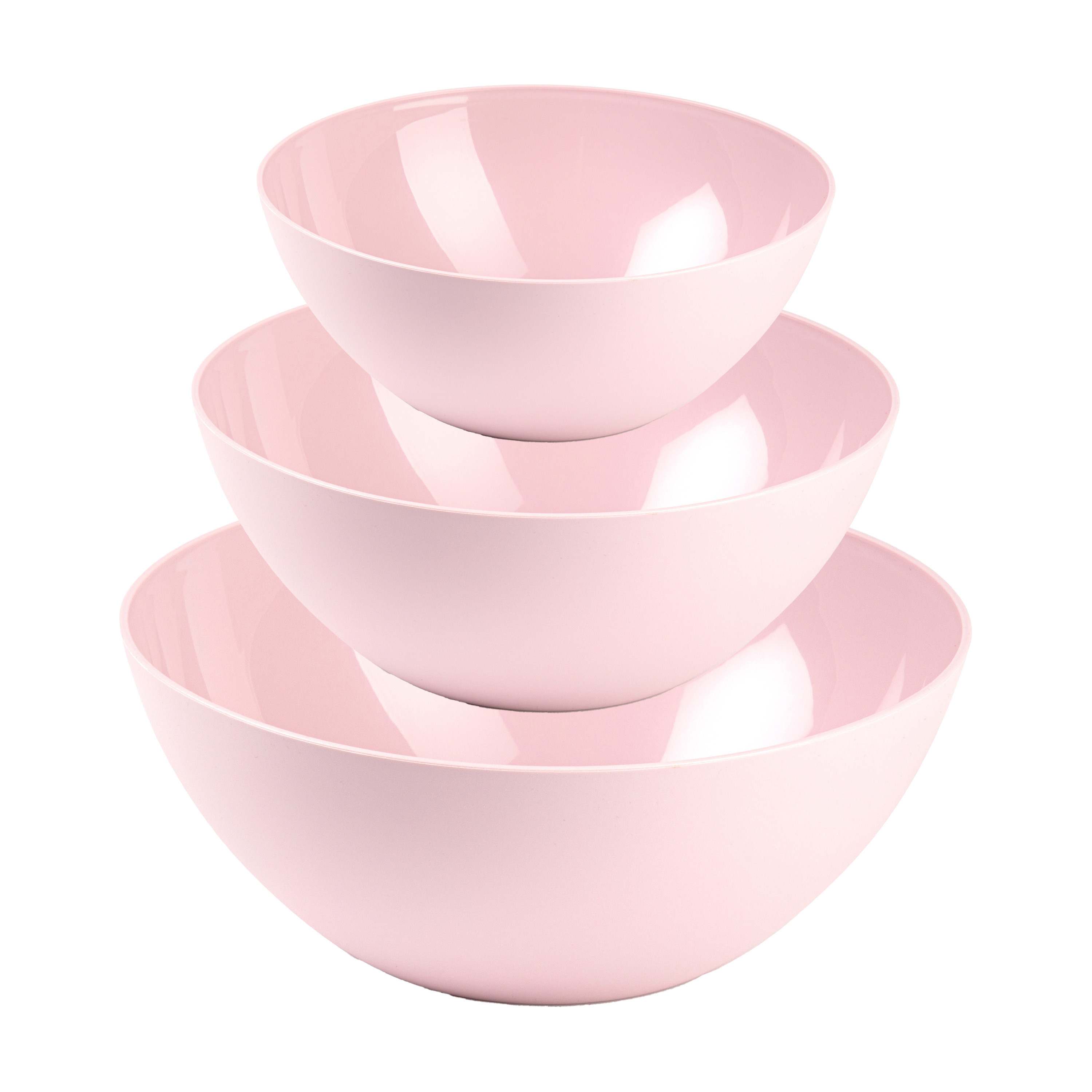 Plasticforte voedsel serveer schalen set 3x stuks roze kunststof Dia 20-23-26 cm