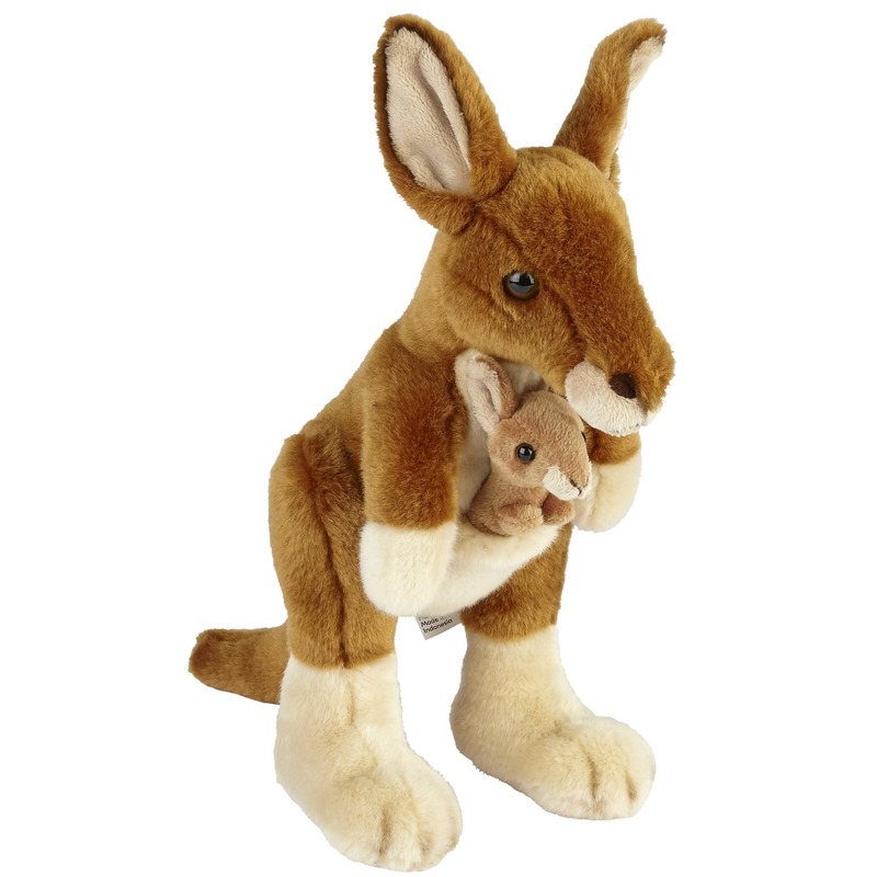 Ravensden Pluche bruine kangoeroe met baby knuffel 28 cm speelgoed -