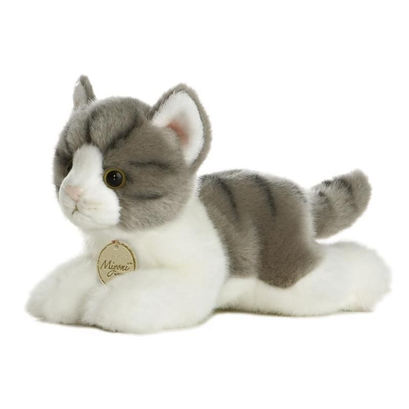 Pluche grijs-witte kat-poes knuffel 20 cm