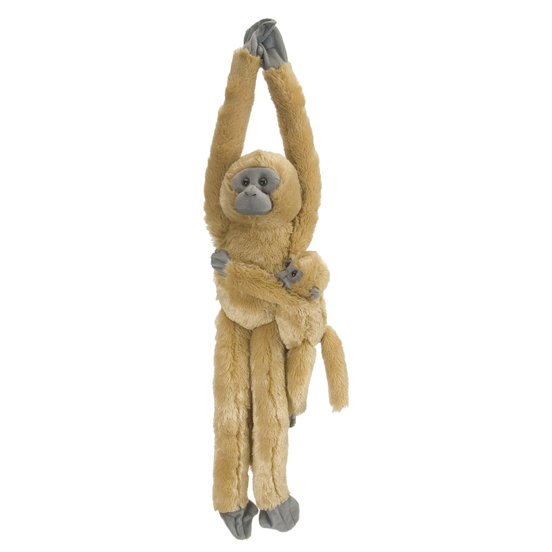 Wild Republic Pluche hangende bruine aap/apen met baby knuffel 51 cm -