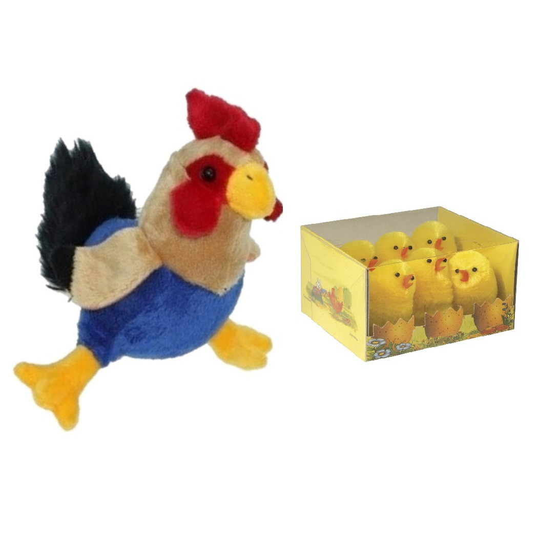 Pluche kippen-hanen knuffel van 20 cm met 6x stuks mini kuikentjes 5 cm