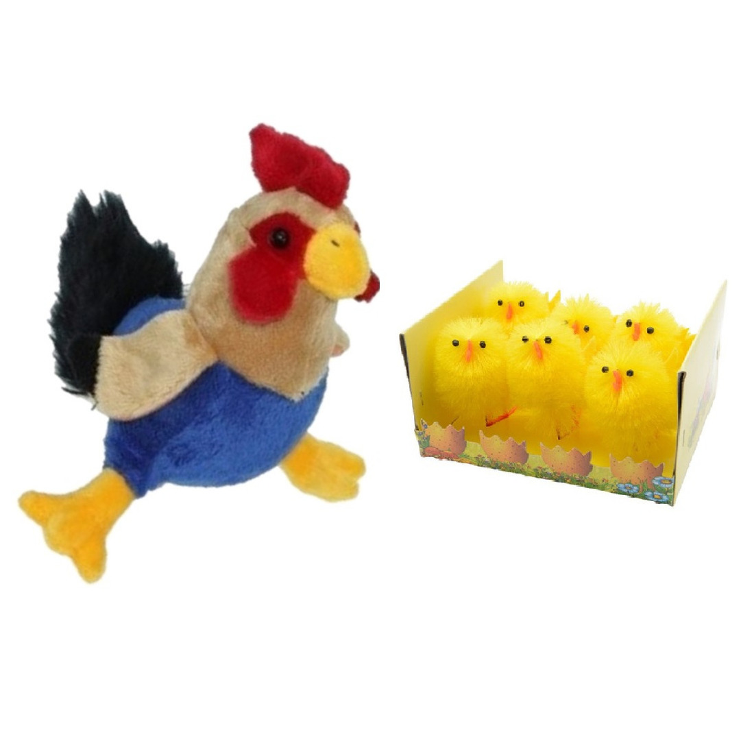Pluche kippen-hanen knuffel van 20 cm met 6x stuks mini kuikentjes 6,5 cm