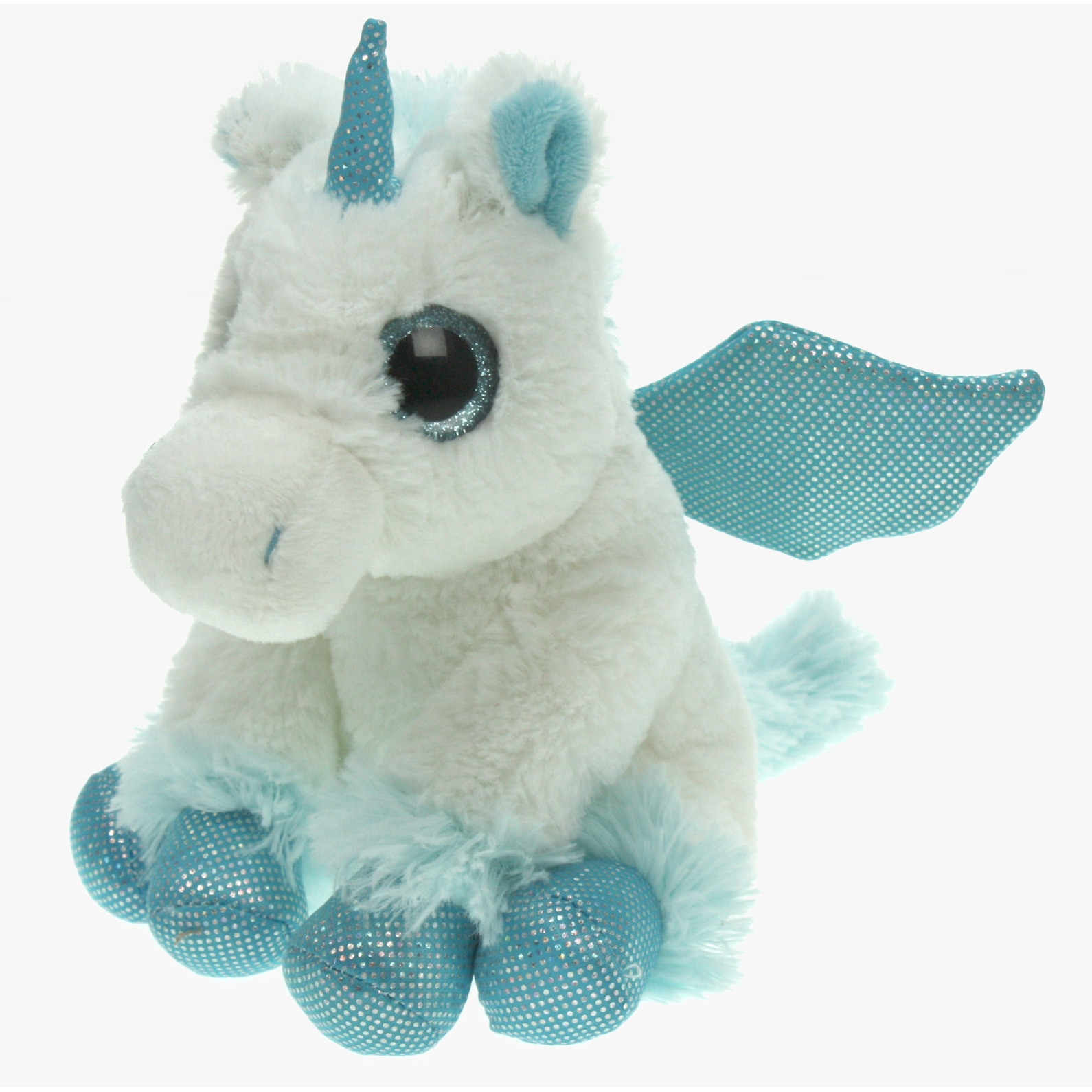 Pluche knuffel dieren Unicorn/eenhoorn wit/blauw van 20 cm -