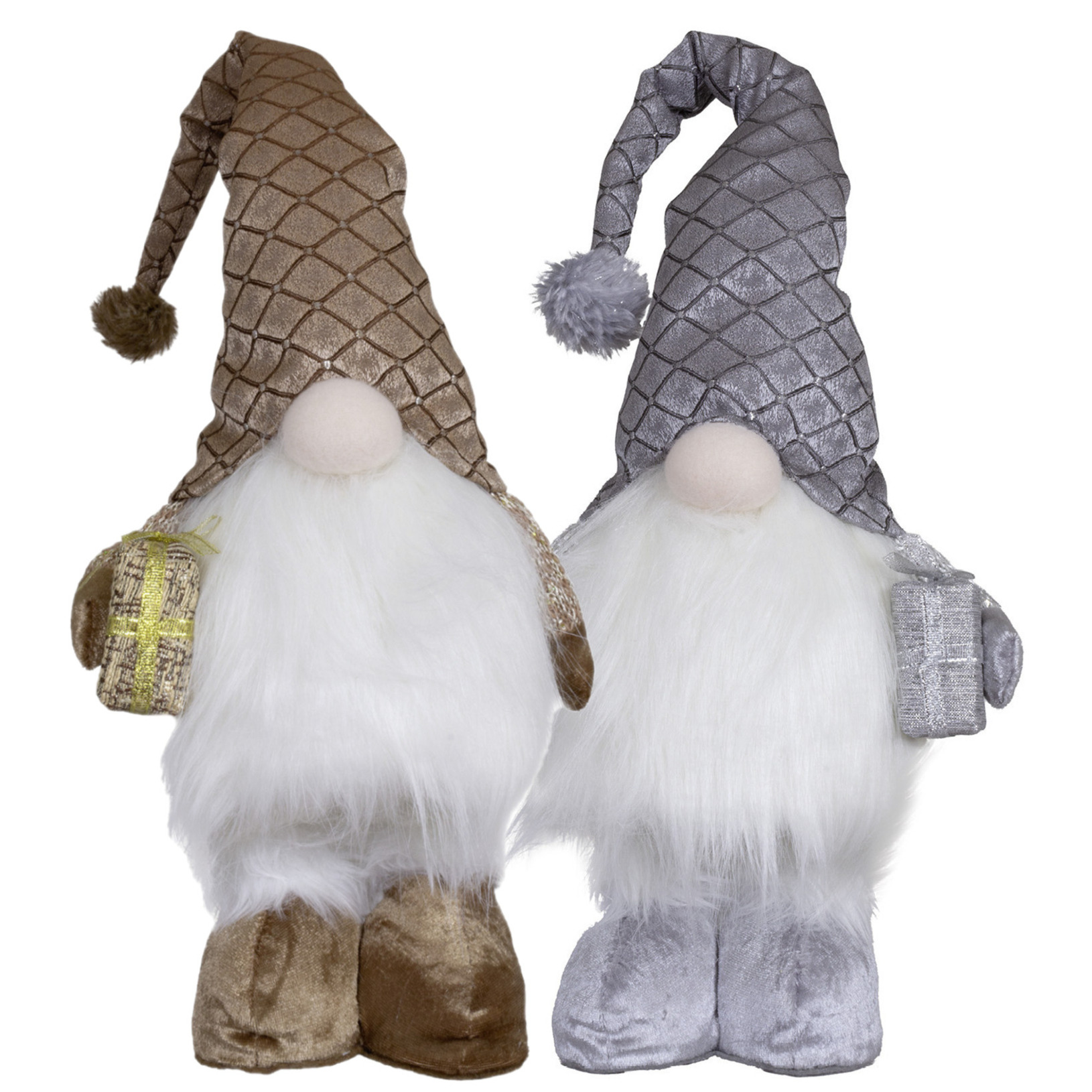Pluche knuffel gnomes-dwergen 2x st 36 cm zilver en brons -met verlichting