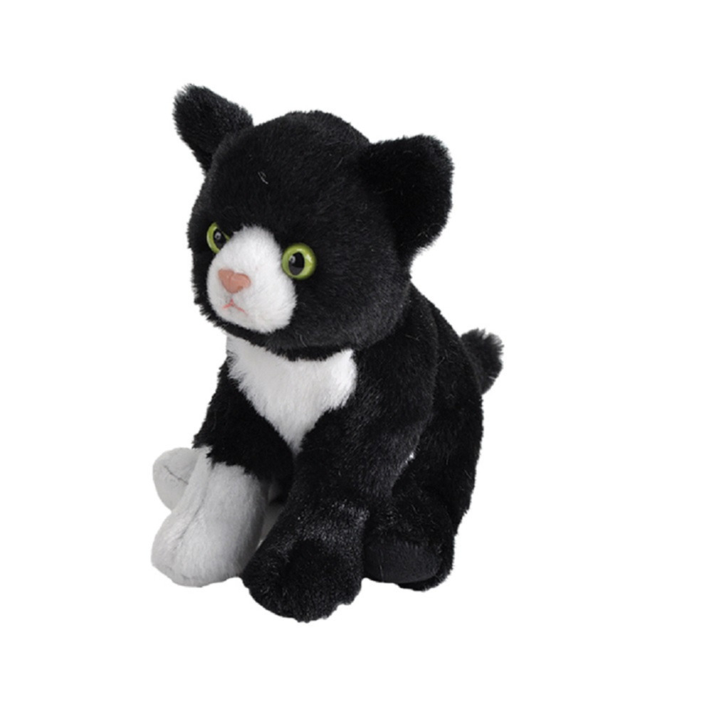Pluche knuffel kat-poes zwart met wit van 13 cm