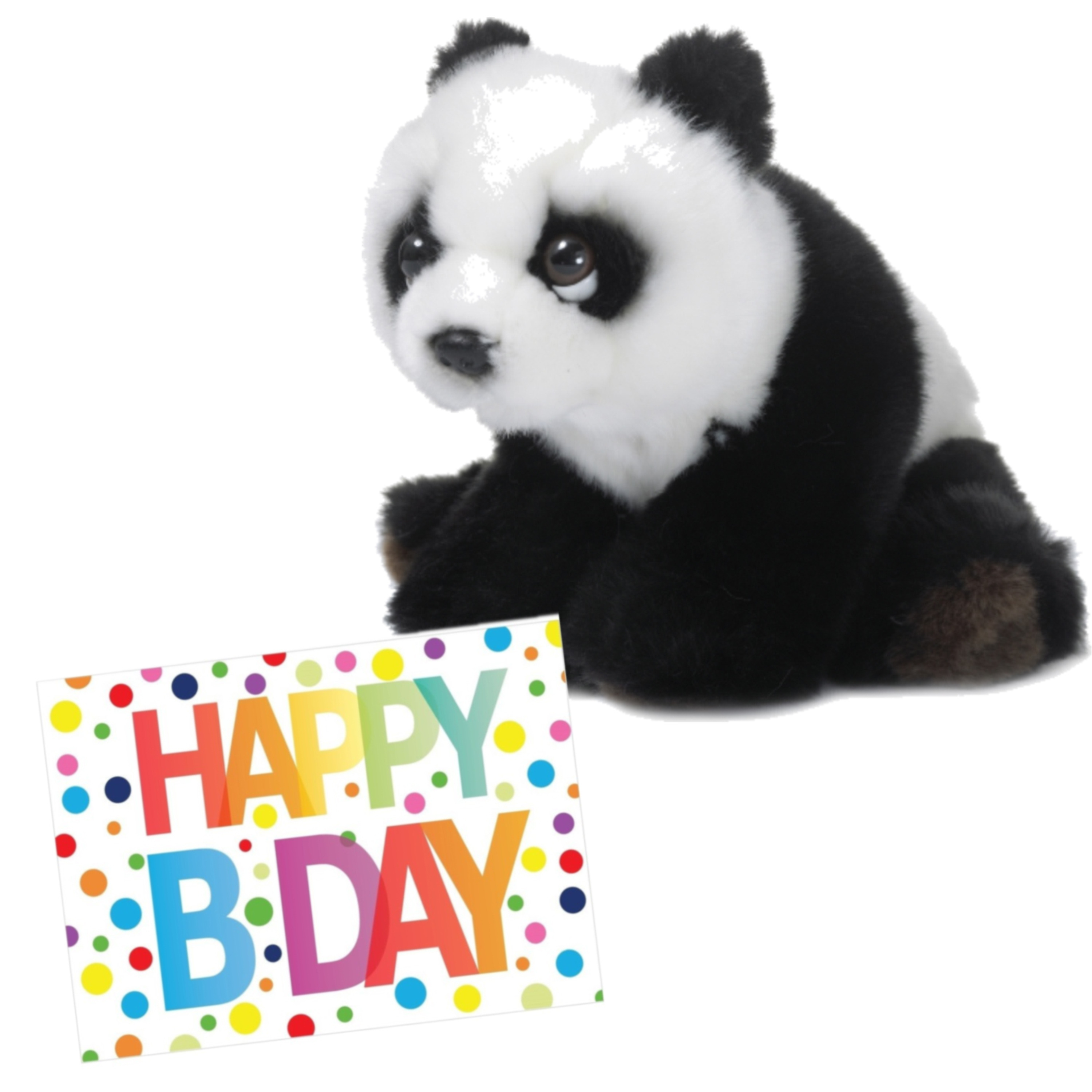Pluche knuffel panda beer 15 cm met A5-size Happy Birthday wenskaart -