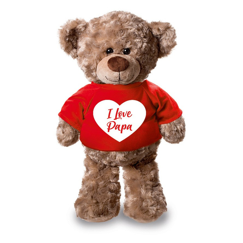 Pluche knuffel teddybeer 24 cm met I Love Papa hartje t-shirt