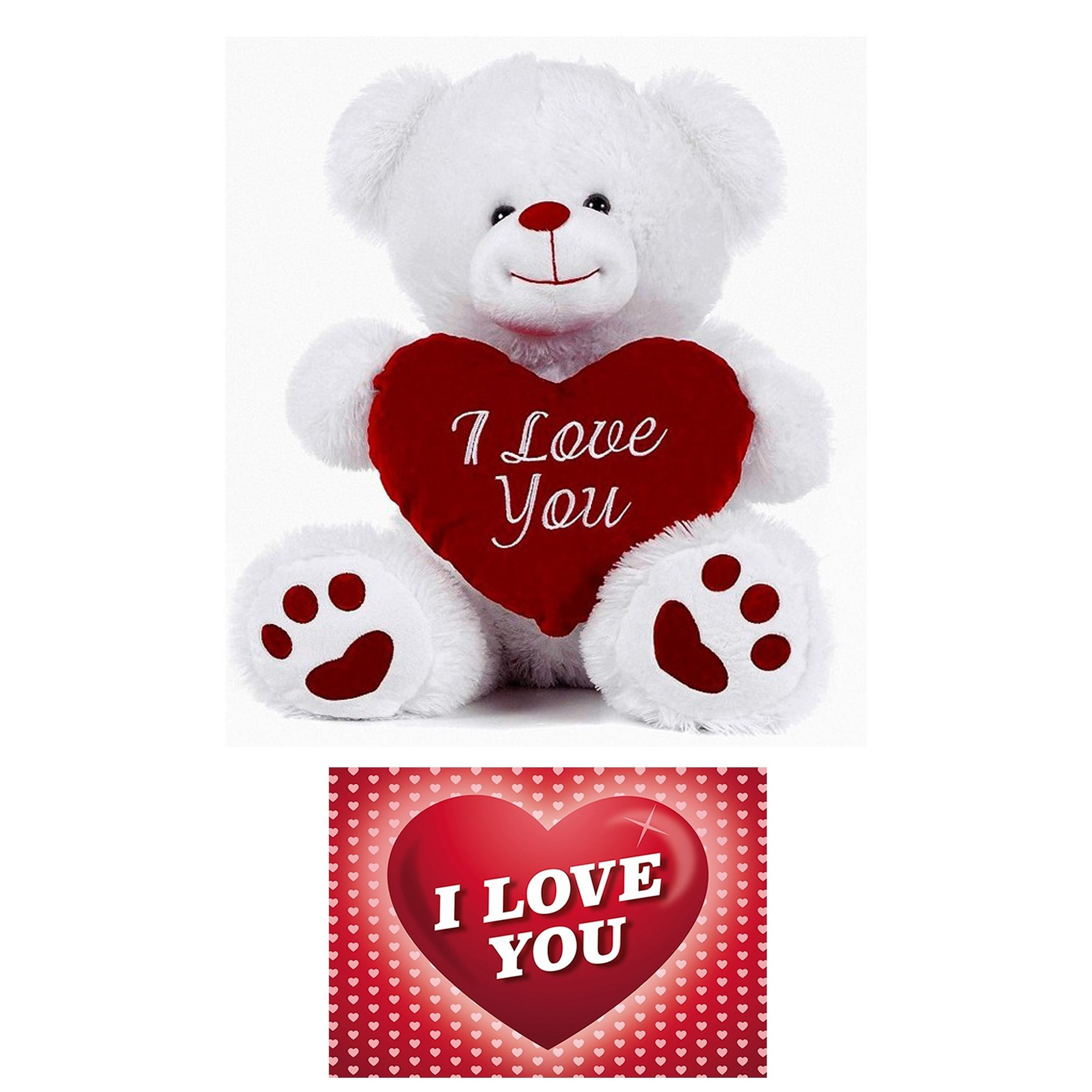 Merkloos Pluche knuffelbeer 27 cm met wit/rood Valentijn Love hartje incl. hartjes wenskaart -