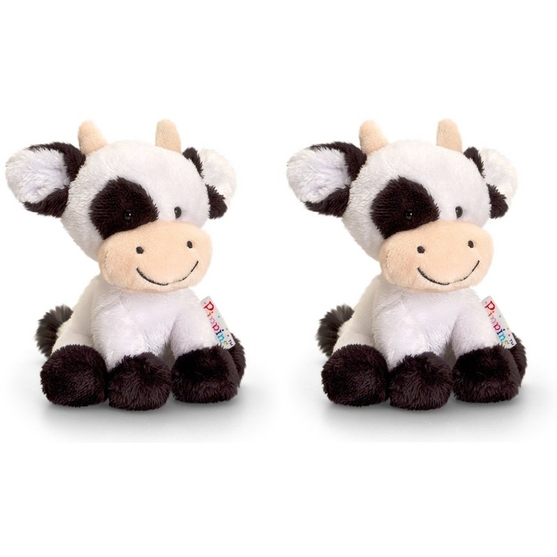Pluche koe-koeien knuffels zusjes Berta en Clara 14 cm