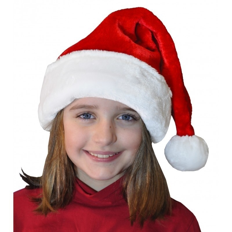 Pluche luxe kerstmuts rood-wit voor kinderen