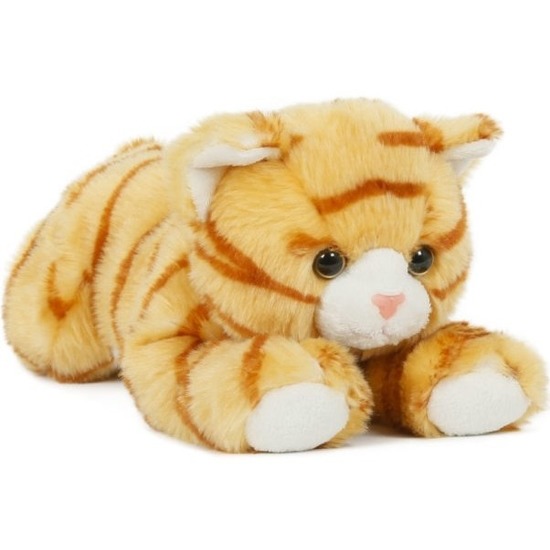 Pluche oranje-rode poes-kat knuffel liggend 25 cm speelgoed
