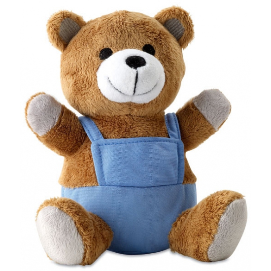 Merkloos Pluche teddybeer met blauwe outfit 16 cm -