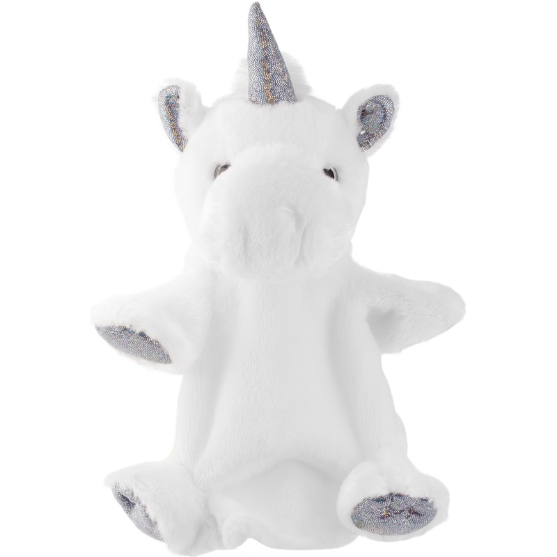 Pluche wit-zilveren eenhoorn handpop knuffel 25 cm speelgoed