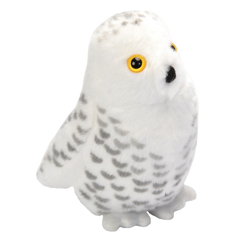 Pluche witte sneeuwuil met geluid knuffel vogel 13 cm speelgoed