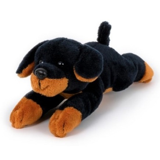 Pluche zwart-bruine rottweiler honden knuffel 13 cm speelgoed