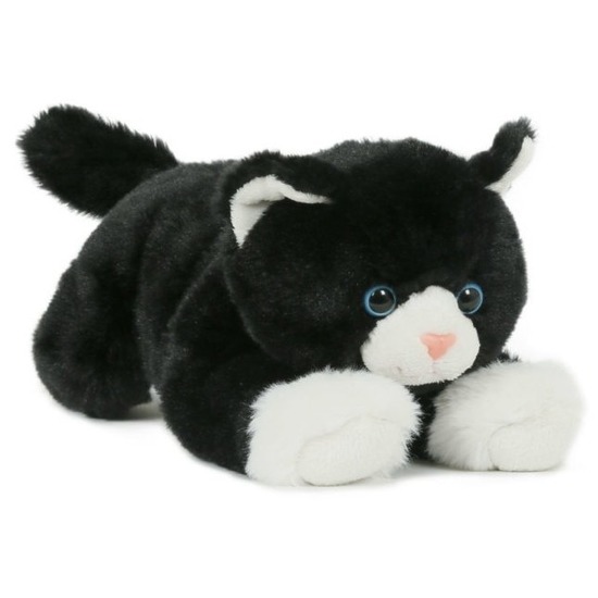 Pluche zwart-witte poes-kat knuffel liggend 25 cm speelgoed
