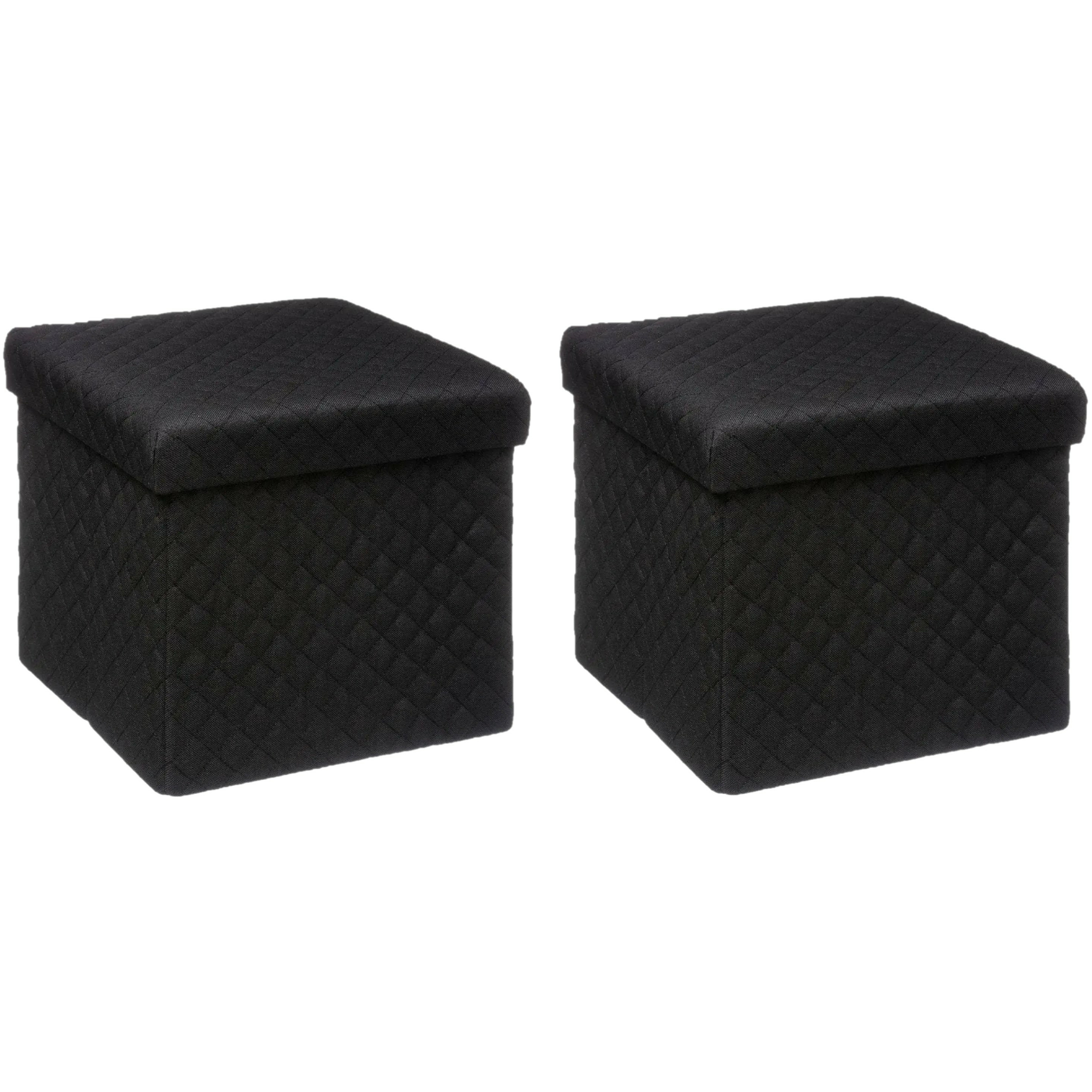 Poef 2x hocker opbergbox zwart polyester-mdf 31 x 31 cm opvouwbaar