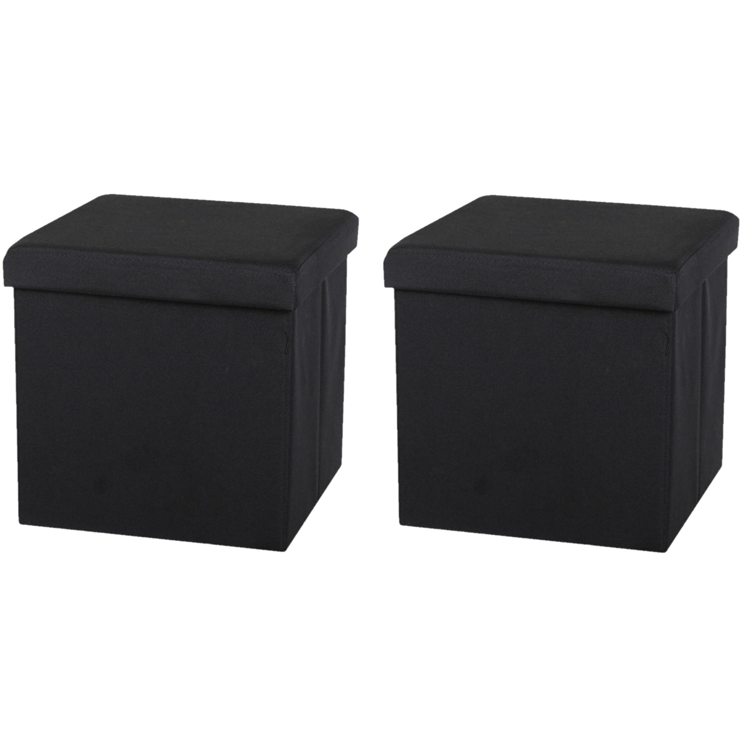 Poef-hocker 2x opbergbox zit krukje zwart linnen-mdf 37 x 37 cm opvouwbaar