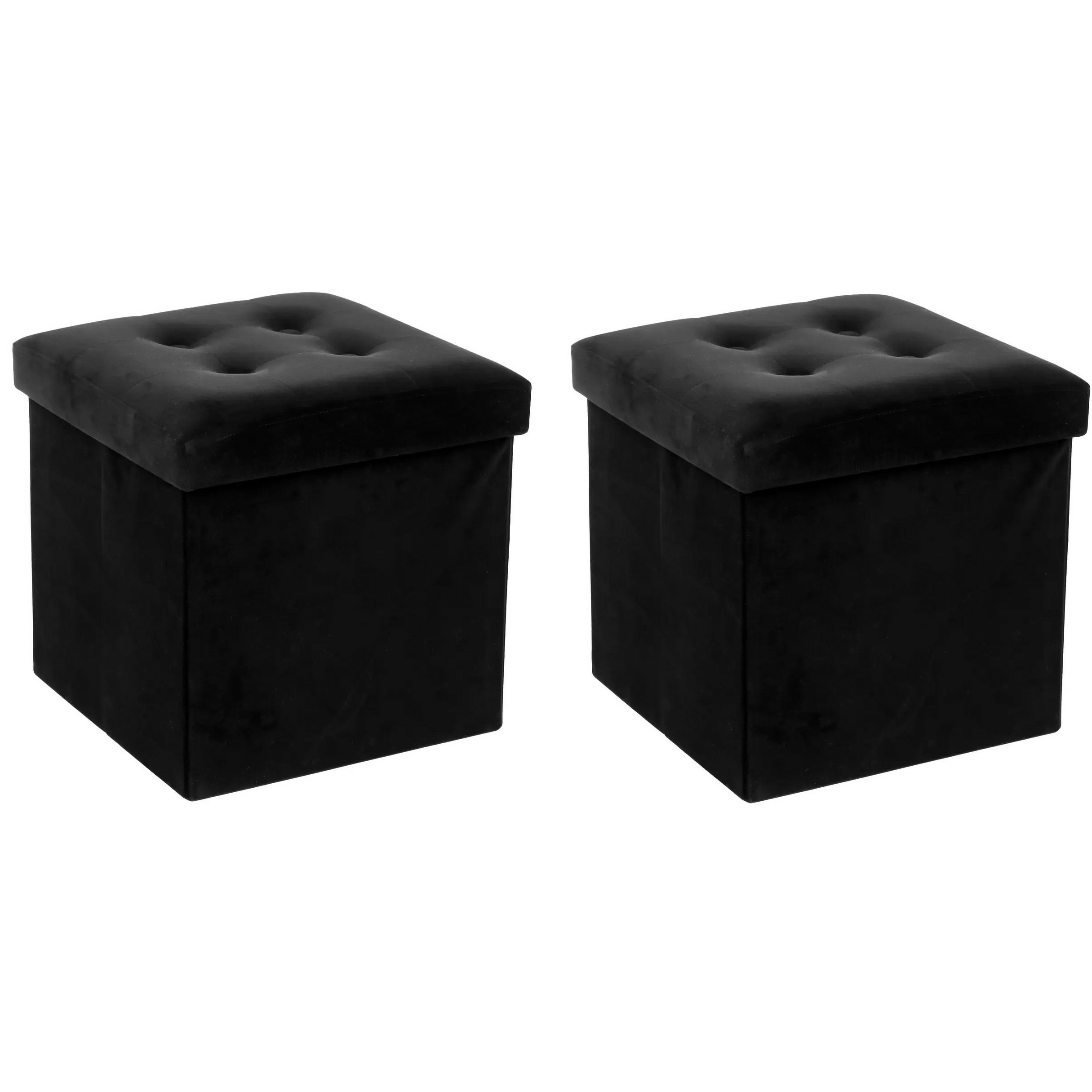Poef-hocker 2x opbergbox zwart kunststof-mdf 38 x 38 cm opvouwbaar