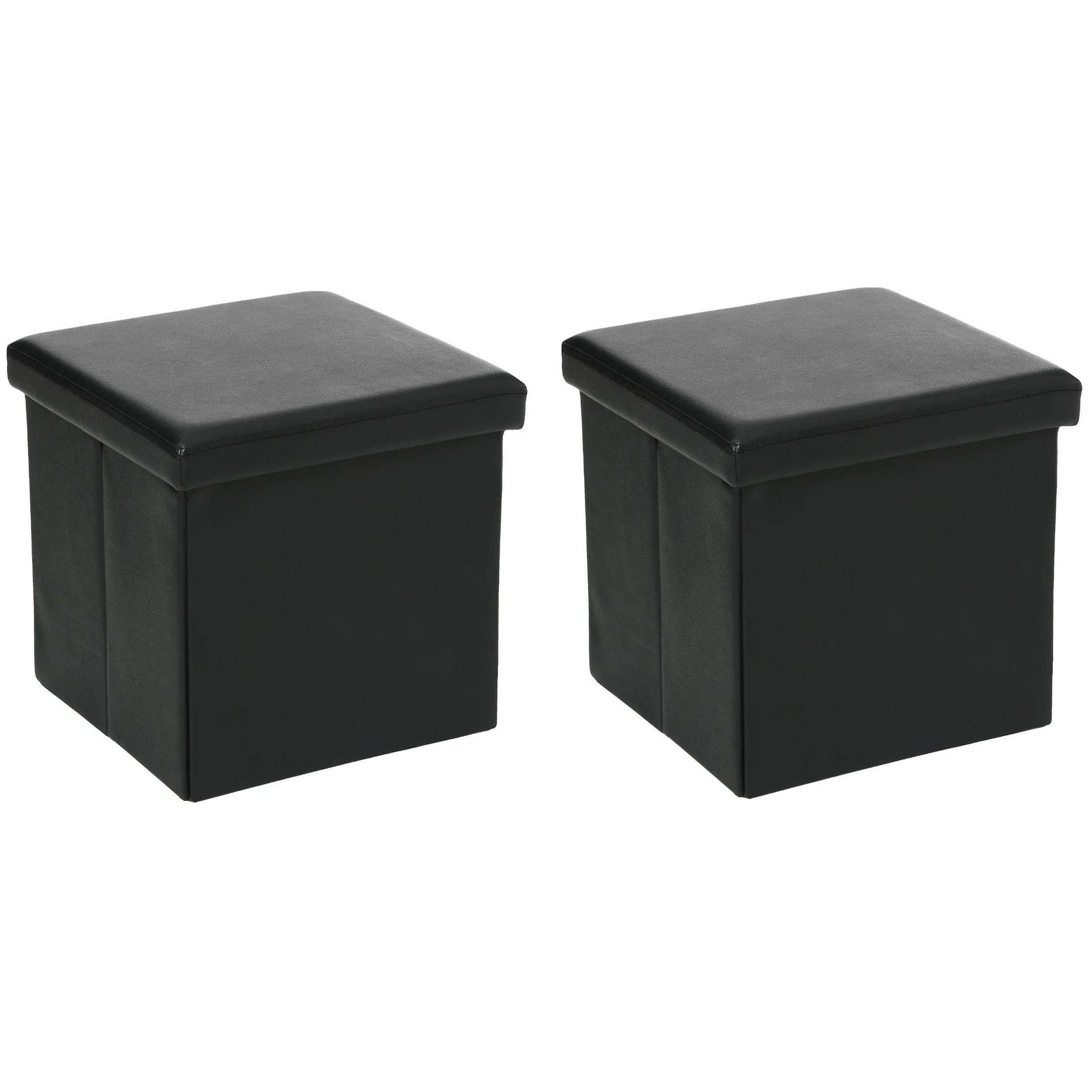 Poef-hocker 2x opbergbox zwart polyester-mdf 38 x 38 cm opvouwbaar
