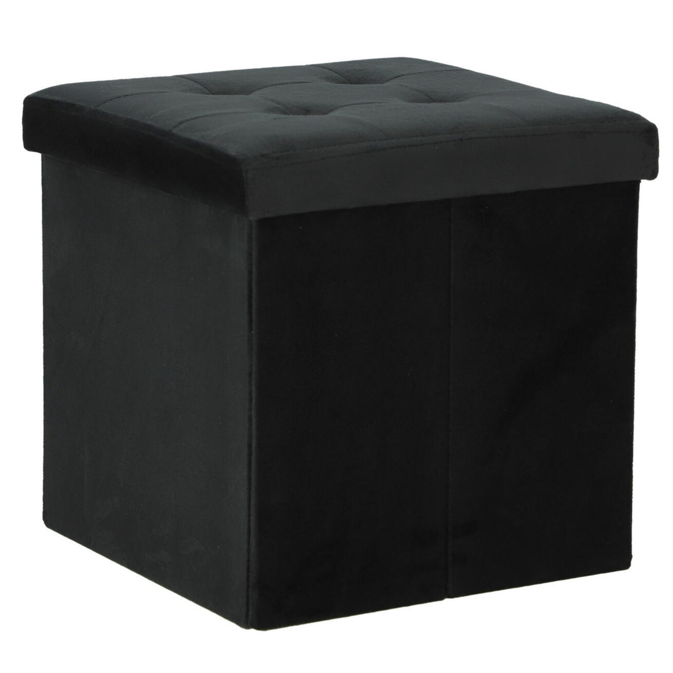Poef-hocker-krukje opbergbox zwart fluweel polyester 38 x 38 cm opvouwbaar
